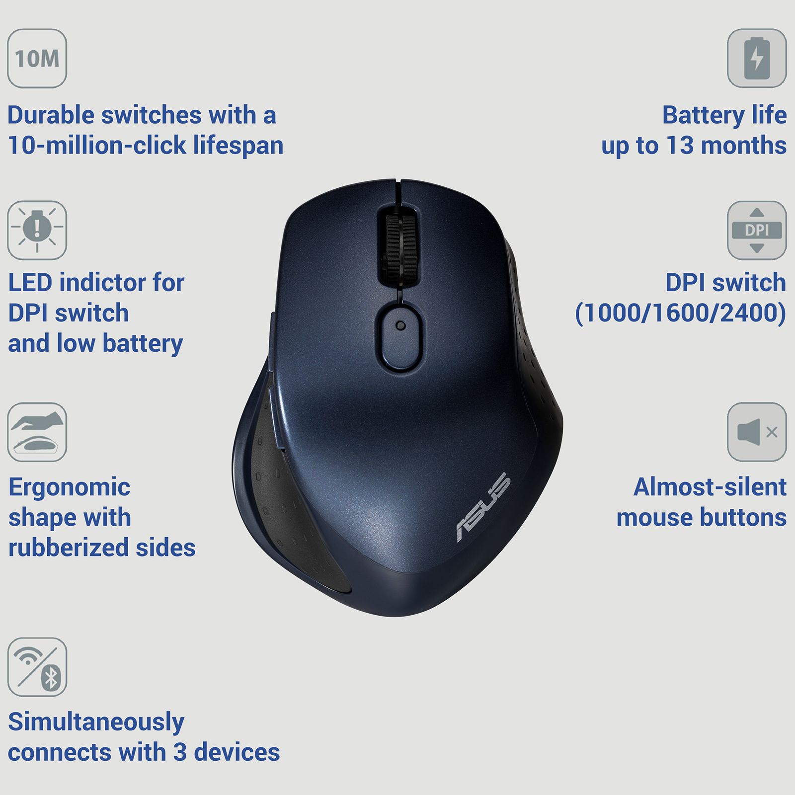 ASUS Silent MW203-BL Bluetooth 5.0 & 2.4GHz Wireless Optical Mouse with Vertical Scroll Wheel (2400 DPI Adjustable, Auto Sleep Mode, Blue) ASUS Silent MW203-BL Bluetooth 5.0 & 2.4GHz Wireless Optical Mouse with Vertical Scroll Wheel (2400 DPI Adjustable, Auto Sleep Mode, Blue)_8