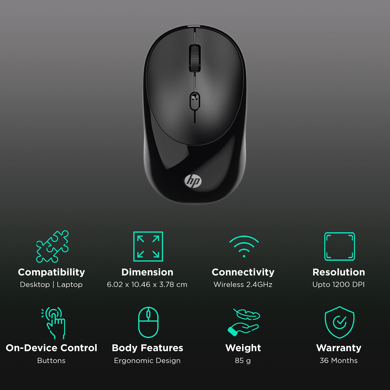 HP M090 2.4GHz Wireless Optical Mouse with 1 Million Key Life (1200 DPI Adjustable, Ergonomic Design, Black)_2