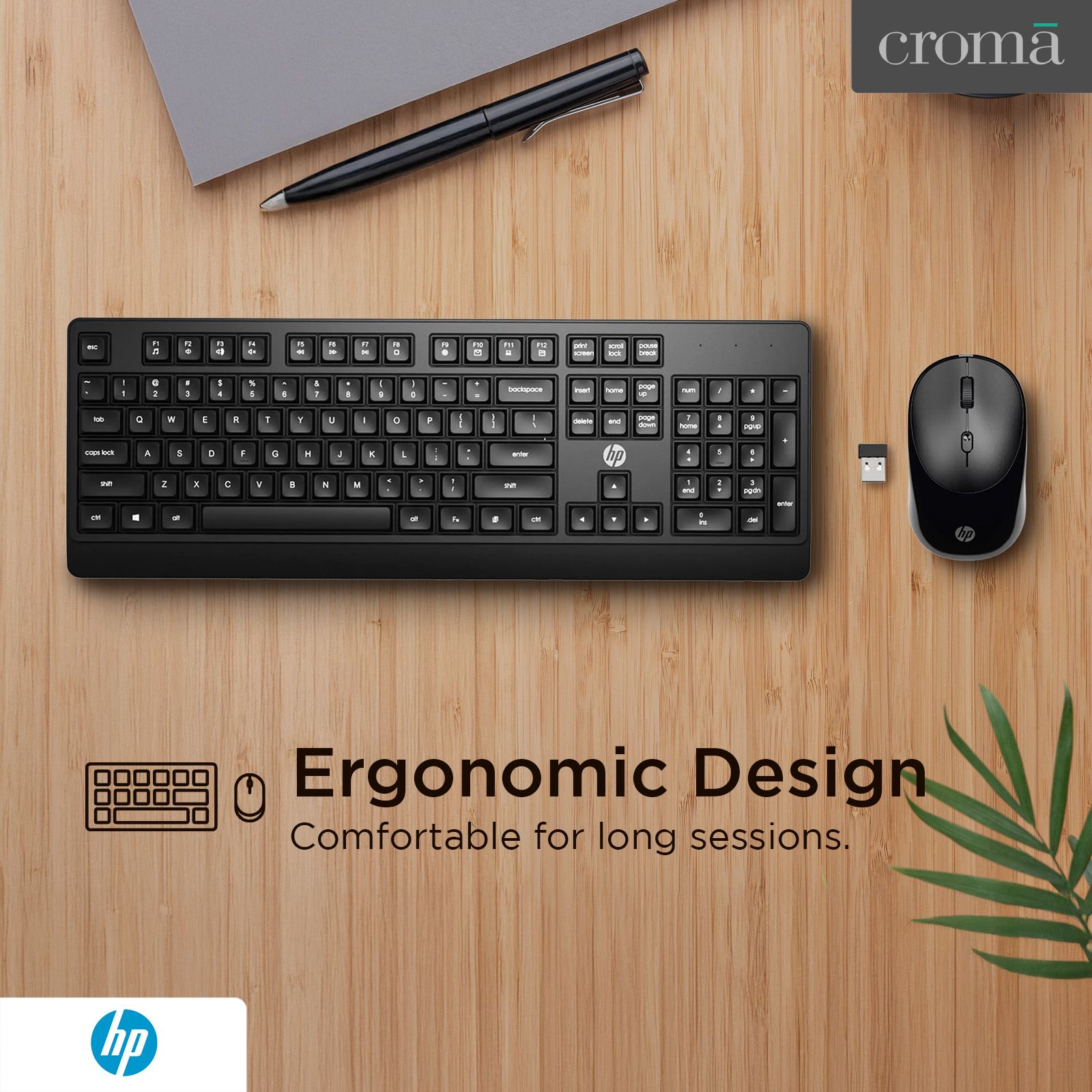 HP KM250 2.4 GHz Wireless Keyboard & Mouse Combo (1200 DPI, Ergonomic Design, Black)_5