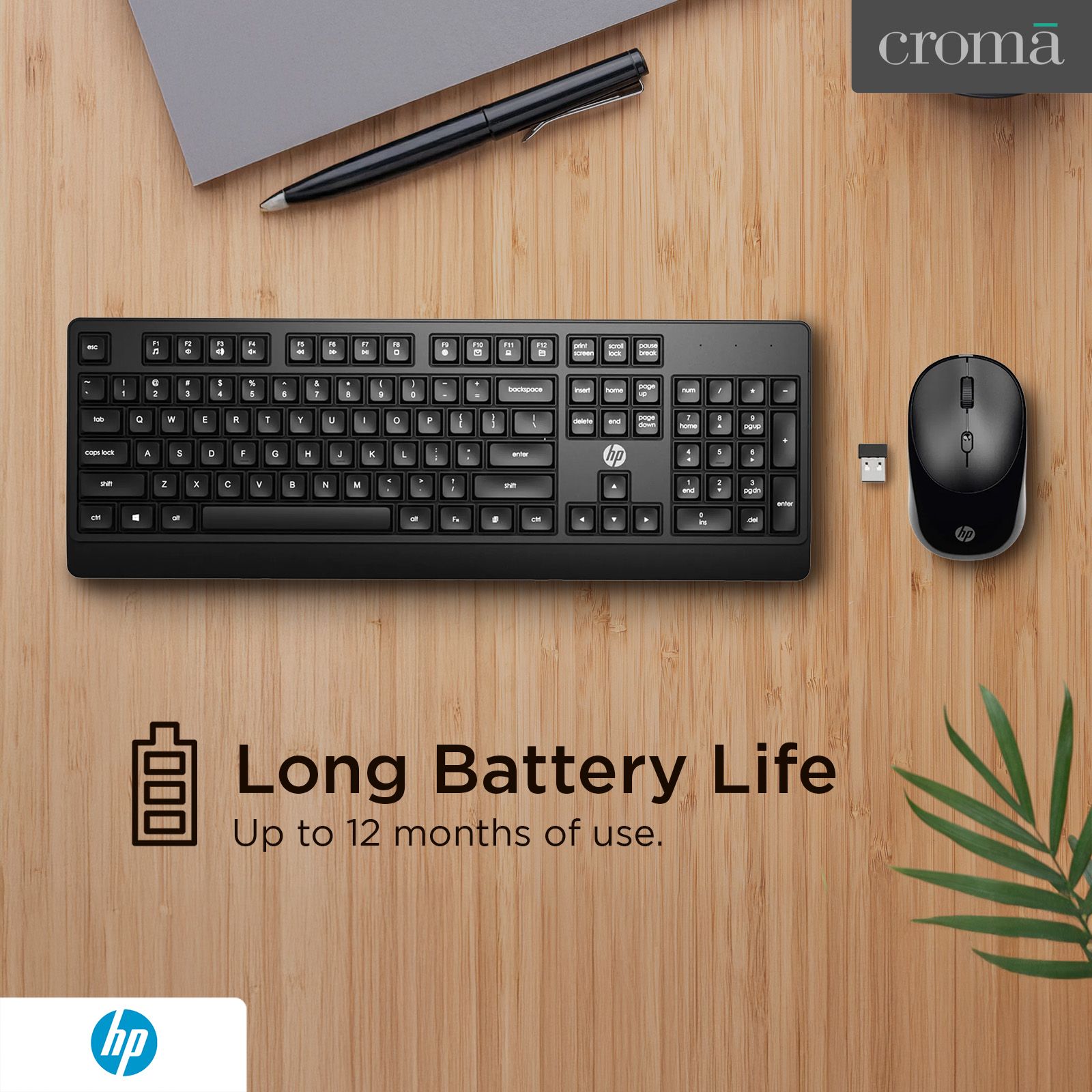 HP KM250 2.4 GHz Wireless Keyboard & Mouse Combo (1200 DPI, Ergonomic Design, Black)_6