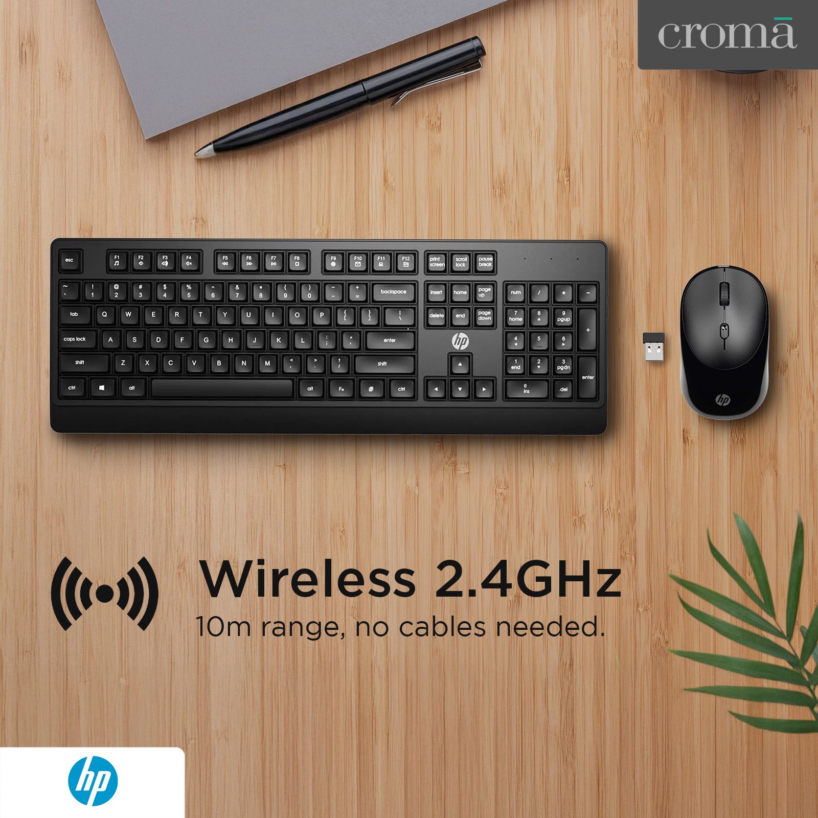 HP KM250 2.4 GHz Wireless Keyboard & Mouse Combo (1200 DPI, Ergonomic Design, Black)_2