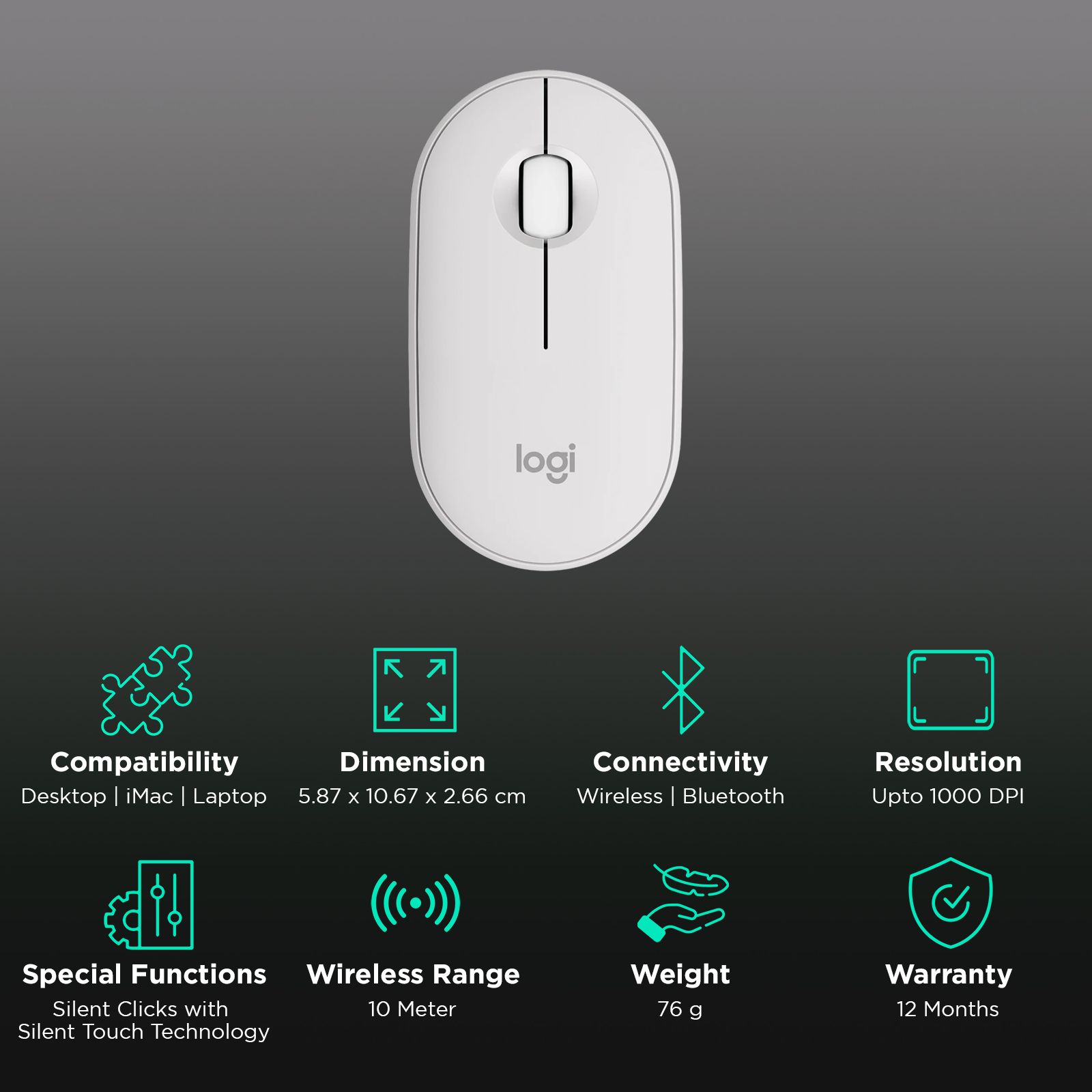 logitech Pebble Mouse 2 Wireless Optical Mouse with Silent Click Buttons (1000 DPI, Ultra Portable, Tonal White) logitech Pebble Mouse 2 Wireless Optical Mouse with Silent Click Buttons (1000 DPI, Ultra Portable, Tonal White)_2