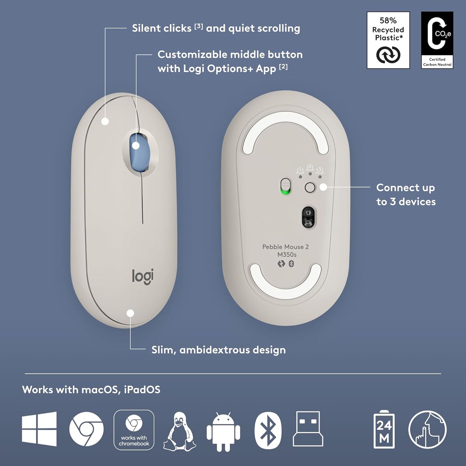 logitech Pebble 2 Wireless Keyboard and Mouse Combo (Quiet and Customizable, Tonal Sand) logitech Pebble 2 Wireless Keyboard and Mouse Combo (Quiet and Customizable, Tonal Sand)_3