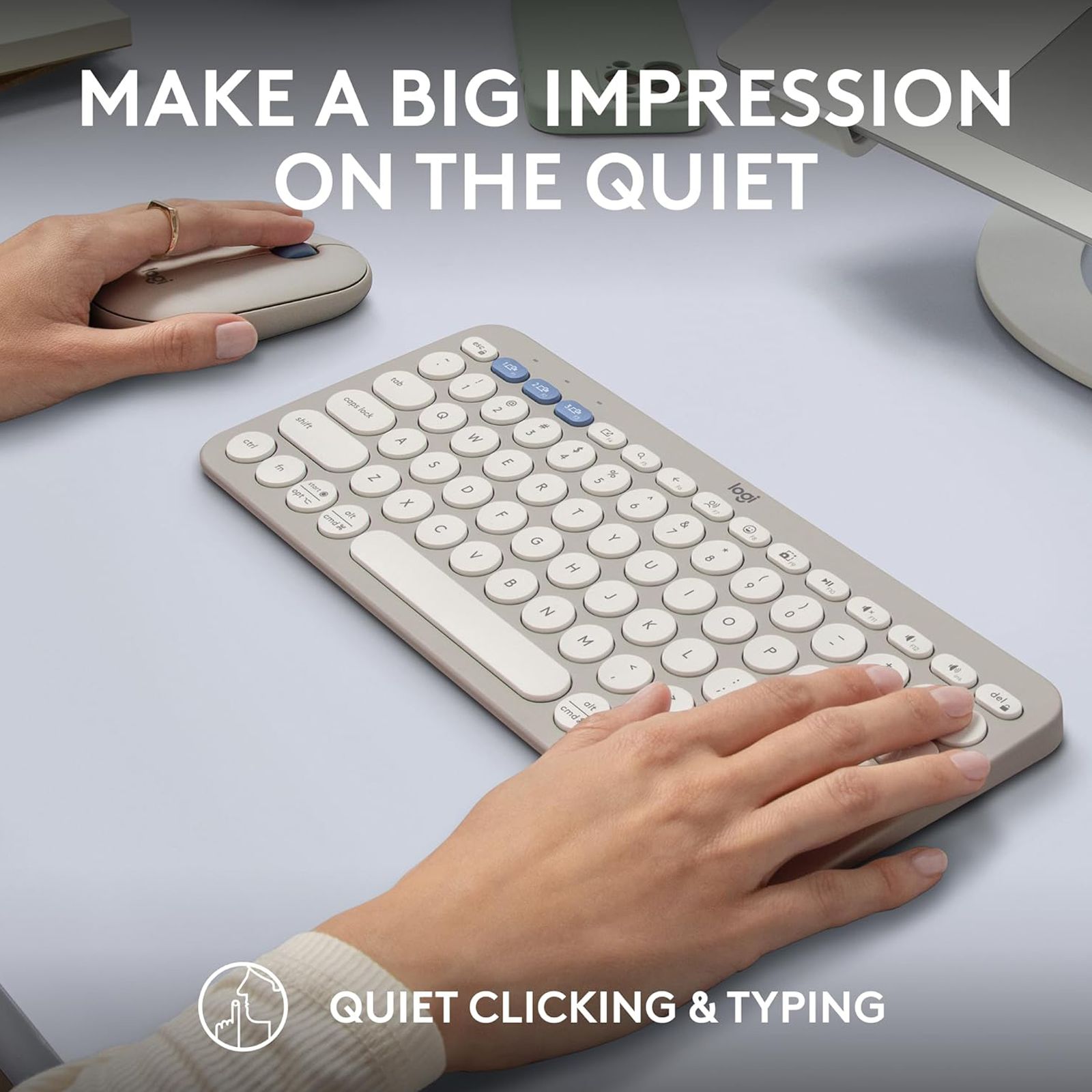 logitech Pebble 2 Wireless Keyboard and Mouse Combo (Quiet and Customizable, Tonal Sand) logitech Pebble 2 Wireless Keyboard and Mouse Combo (Quiet and Customizable, Tonal Sand)_4