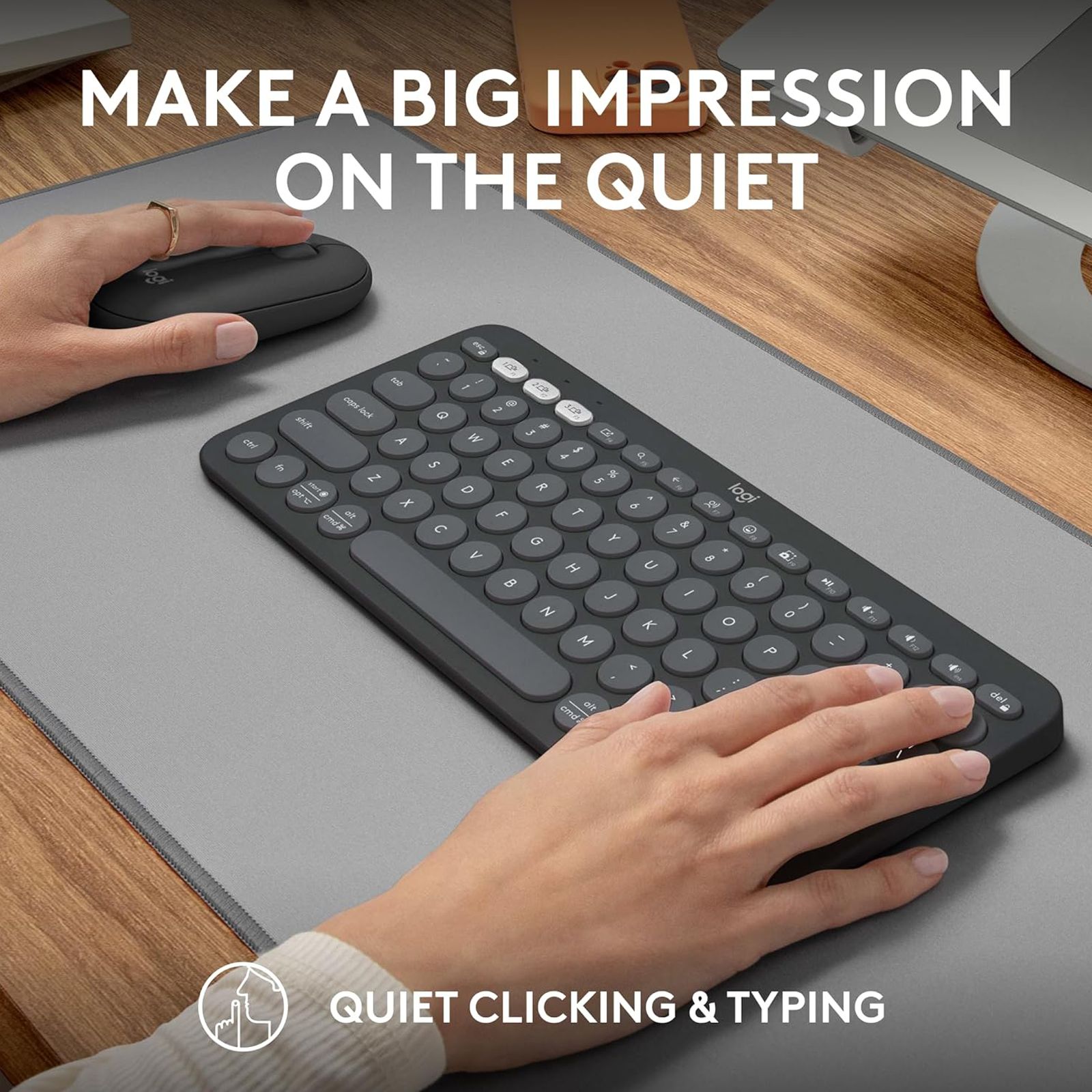 logitech Pebble 2 Wireless Keyboard and Mouse Combo (Multi-Device Pairing, 4000 DPI Adjustable, Graphite)_4
