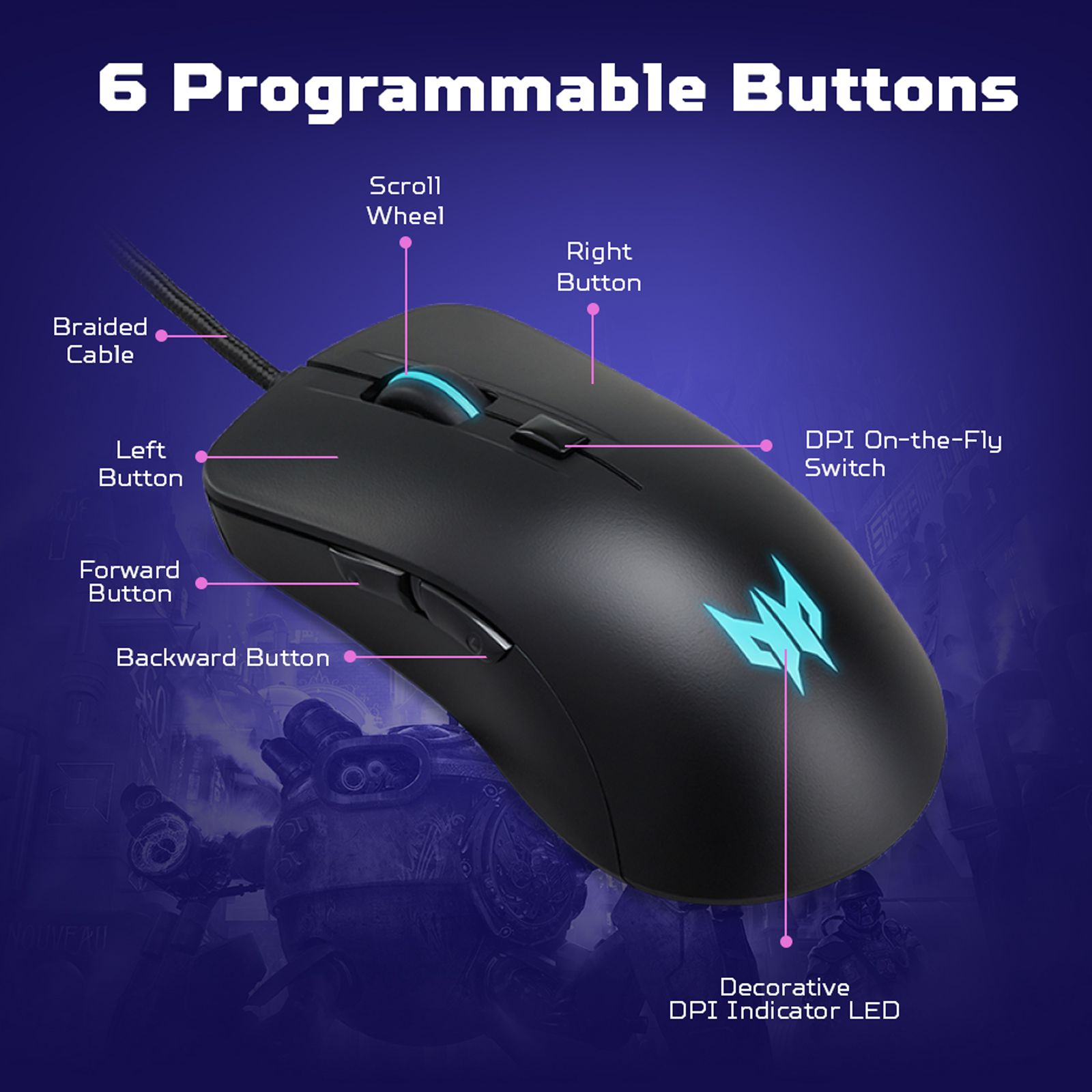 acer Predator Cestus 310 Wired Optical Mouse with 4 Preset Color Settings (4200 DPI, 10 Million Clicks, Black)_10