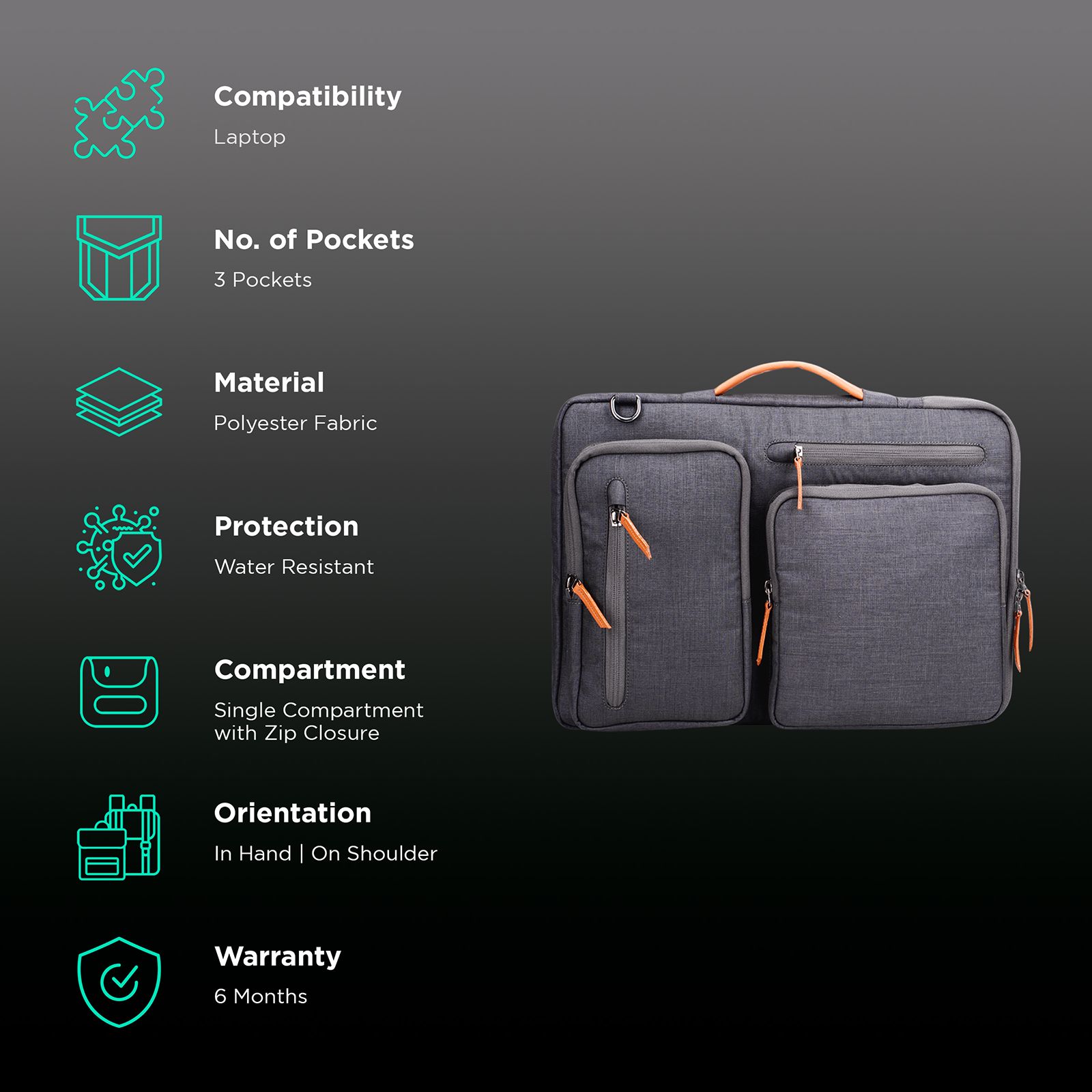 Croma Polyester Fabric Sling Bag for 15.6 Inch Laptop (5.7 L, Water Resistant, Grey) Croma Polyester Fabric Sling Bag for 15.6 Inch Laptop (5.7 L, Water Resistant, Grey)_2