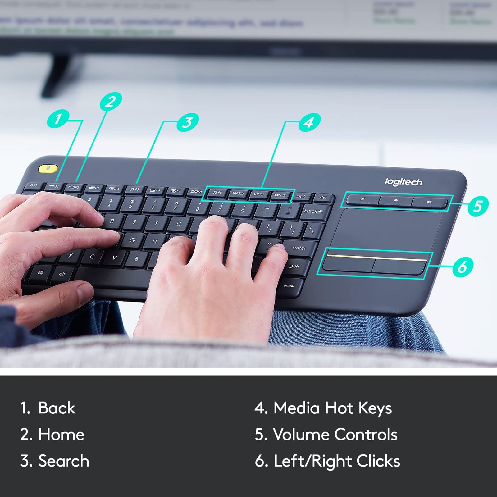 logitech K400 Plus 2.4GHz Wireless Keyboard with Built-in Touchpad (Upto 5 Million Keystrokes, Black)_11