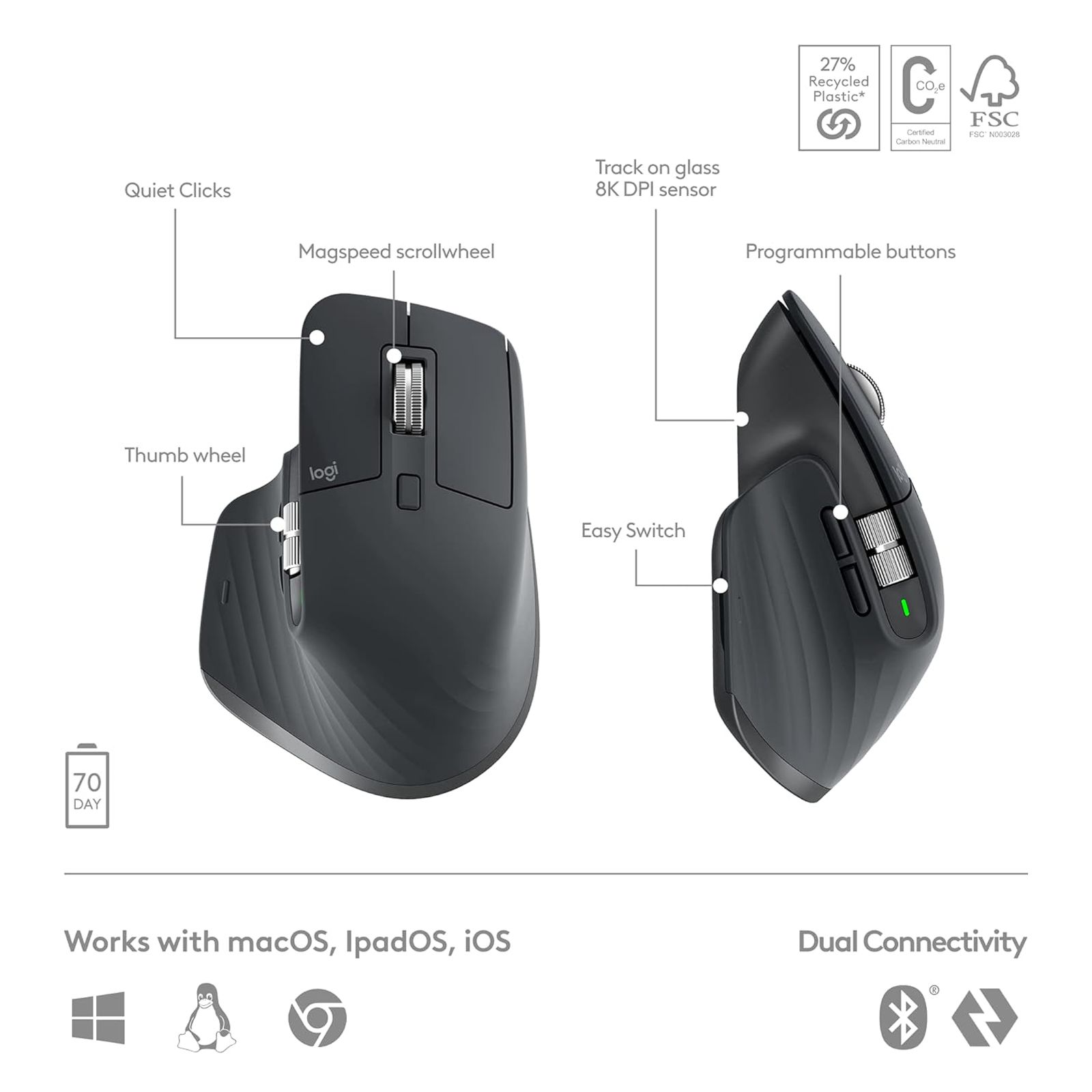 logitech MX KEYS S Rechargeable Wireless Keyboard & Mouse Combo (Fast Fluid Precise Typing, Graphite) logitech MX KEYS S Rechargeable Wireless Keyboard & Mouse Combo (Fast Fluid Precise Typing, Graphite)_5