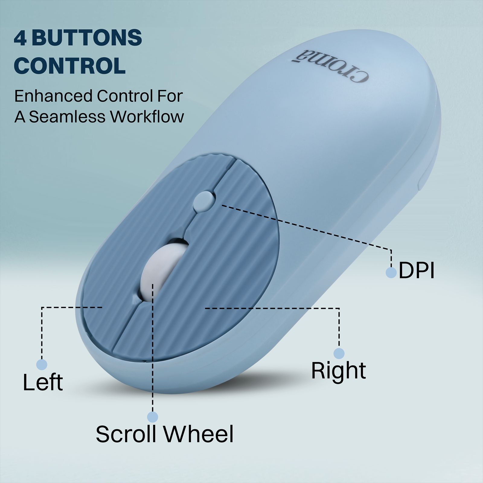Croma 2.4 GHz Wireless Optical Mouse with Power Saving Feature (1600 DPI Adjustable, Ambidextrous Design, Blue) Croma 2.4 GHz Wireless Optical Mouse with Power Saving Feature (1600 DPI Adjustable, Ambidextrous Design, Blue)_10