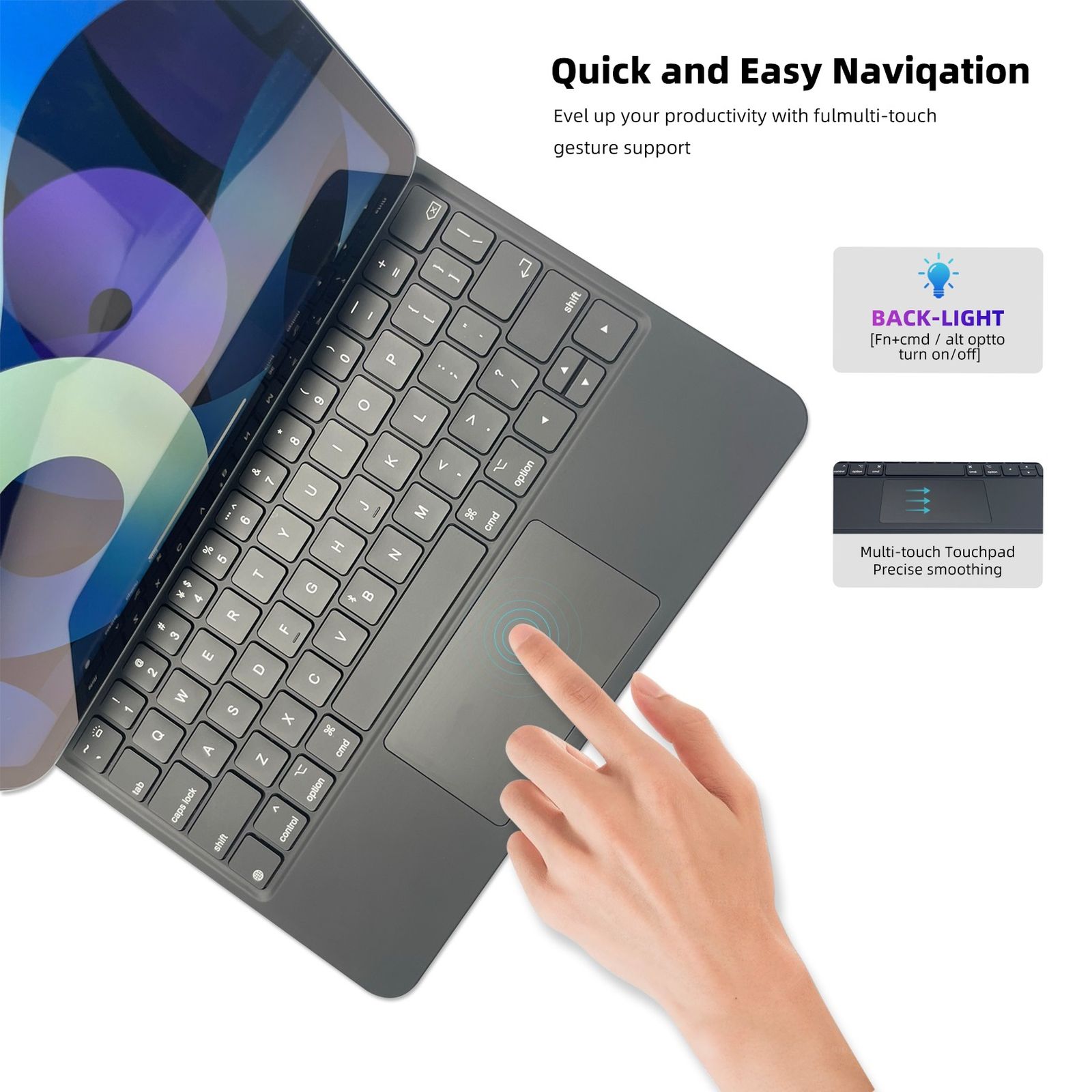 Croma Magic Bluetooth Keyboard Case for iPad Pro 11 Inch (4th Gen) with 3 Months Battery Life (Backlit Keys, Black)_6