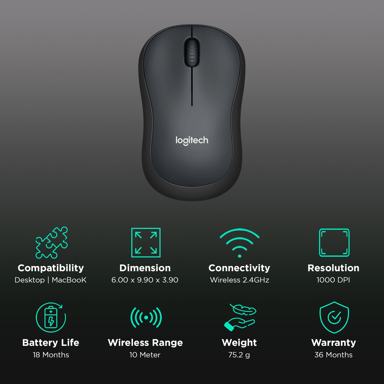 logitech M220 Wireless Optical Mouse with Silent Click Buttons (1000 DPI, Ambidextrous Design, Charcoal Black)_2