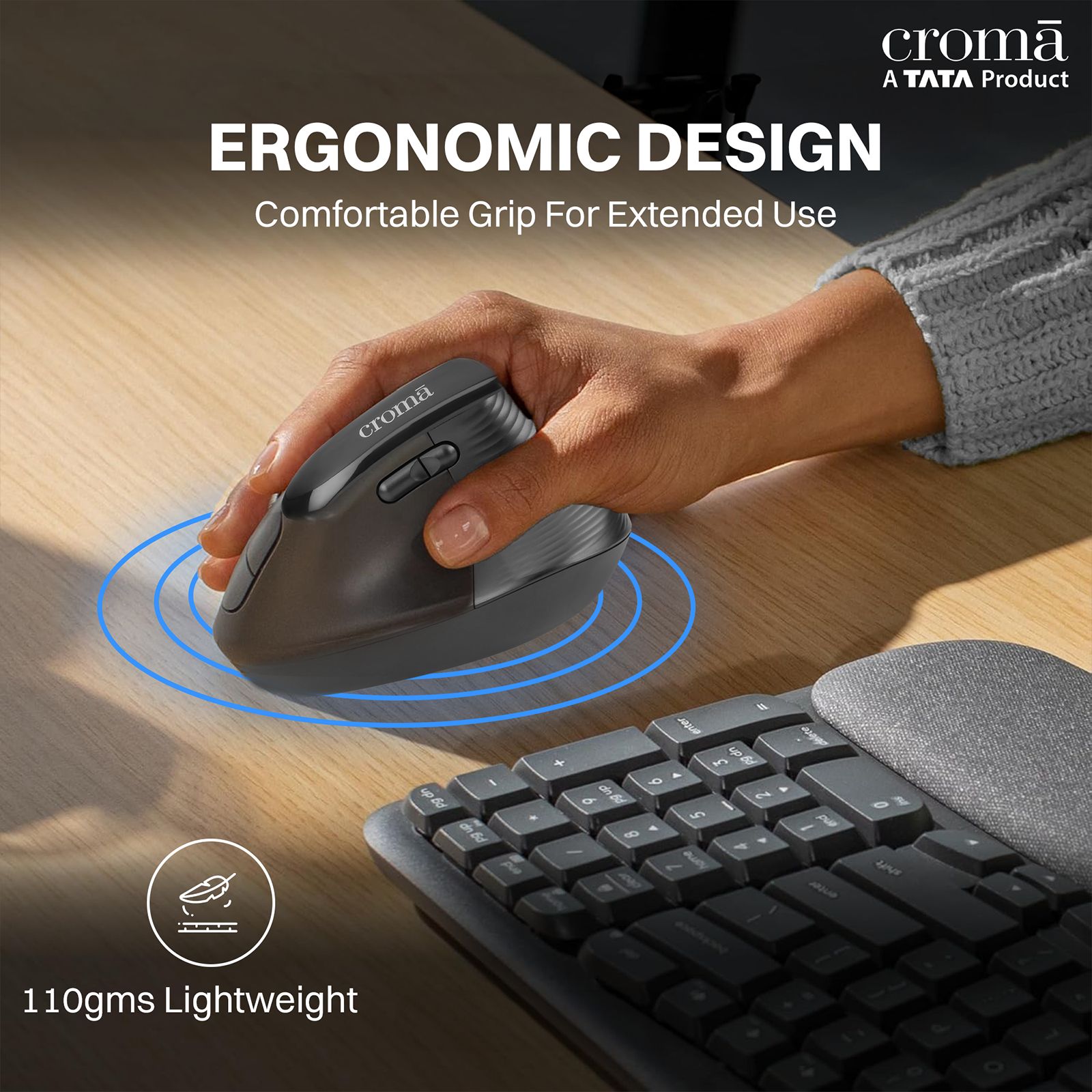 Croma Wireless Mouse with Ergonomics Design (4000 DPI Adjustable, 6 Buttons, Black)_12