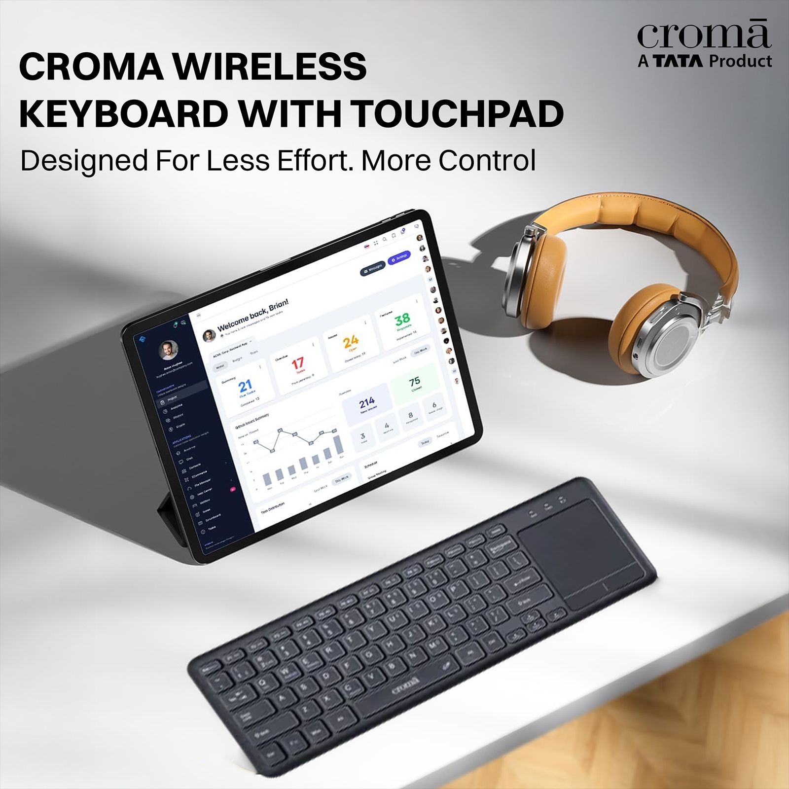 Croma 2.4 GHz Wireless Keyboard with Touchpad (Gesture Control Supported, Black)_10