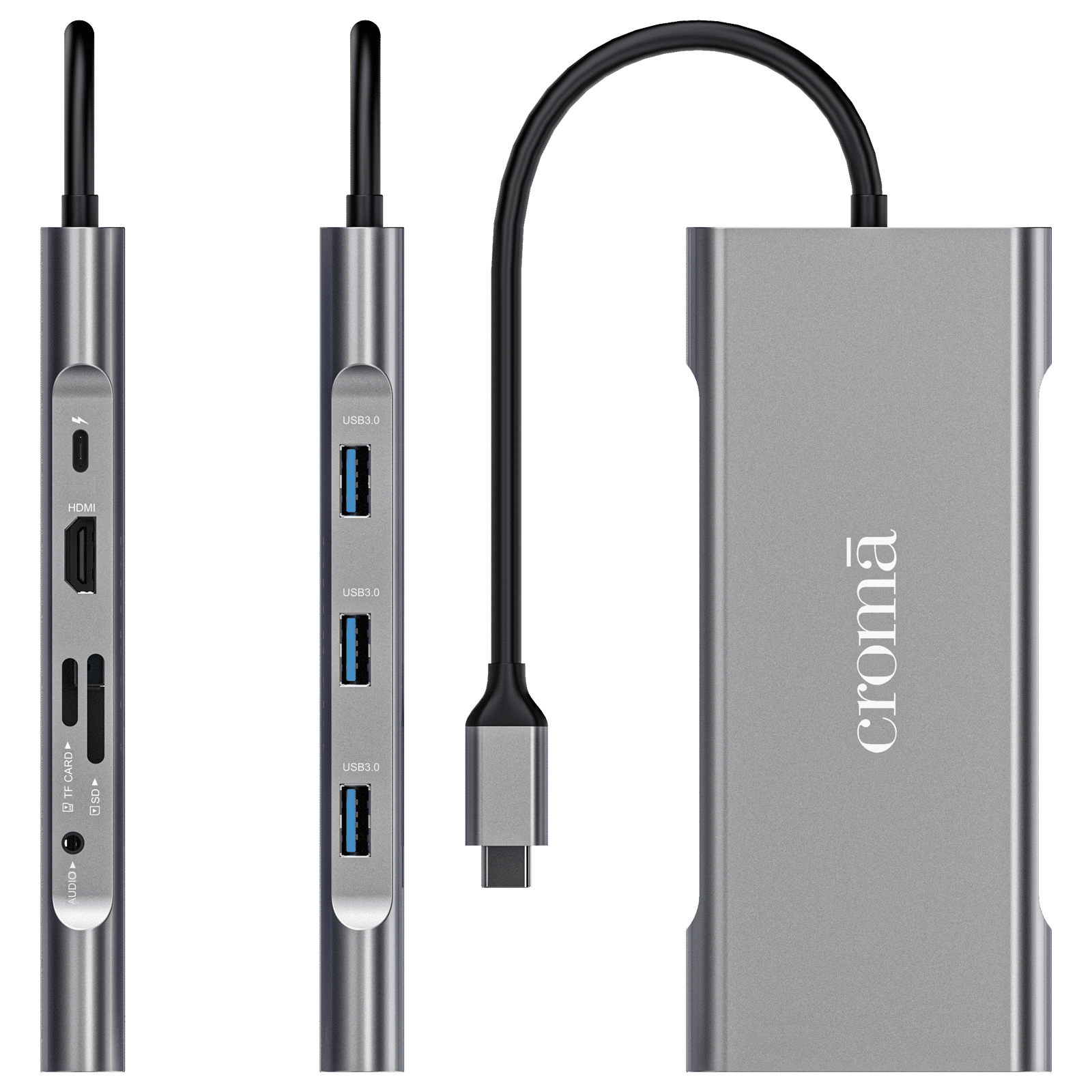 Croma 10-in-1 USB 3.0 Type C to USB-A 3.0, HDMI, VGA, SD, TF card, USB Type-C PD Port, Ethernet, 3.5mm Audio Jack Multi Utility Hub (Supports Fast Charging, Grey) Croma 10-in-1 USB 3.0 Type C to USB-A 3.0, HDMI, VGA, SD, TF card, USB Type-C PD Port, Ethernet, 3.5mm Audio Jack Multi Utility Hub (Supports Fast Charging, Grey)_6