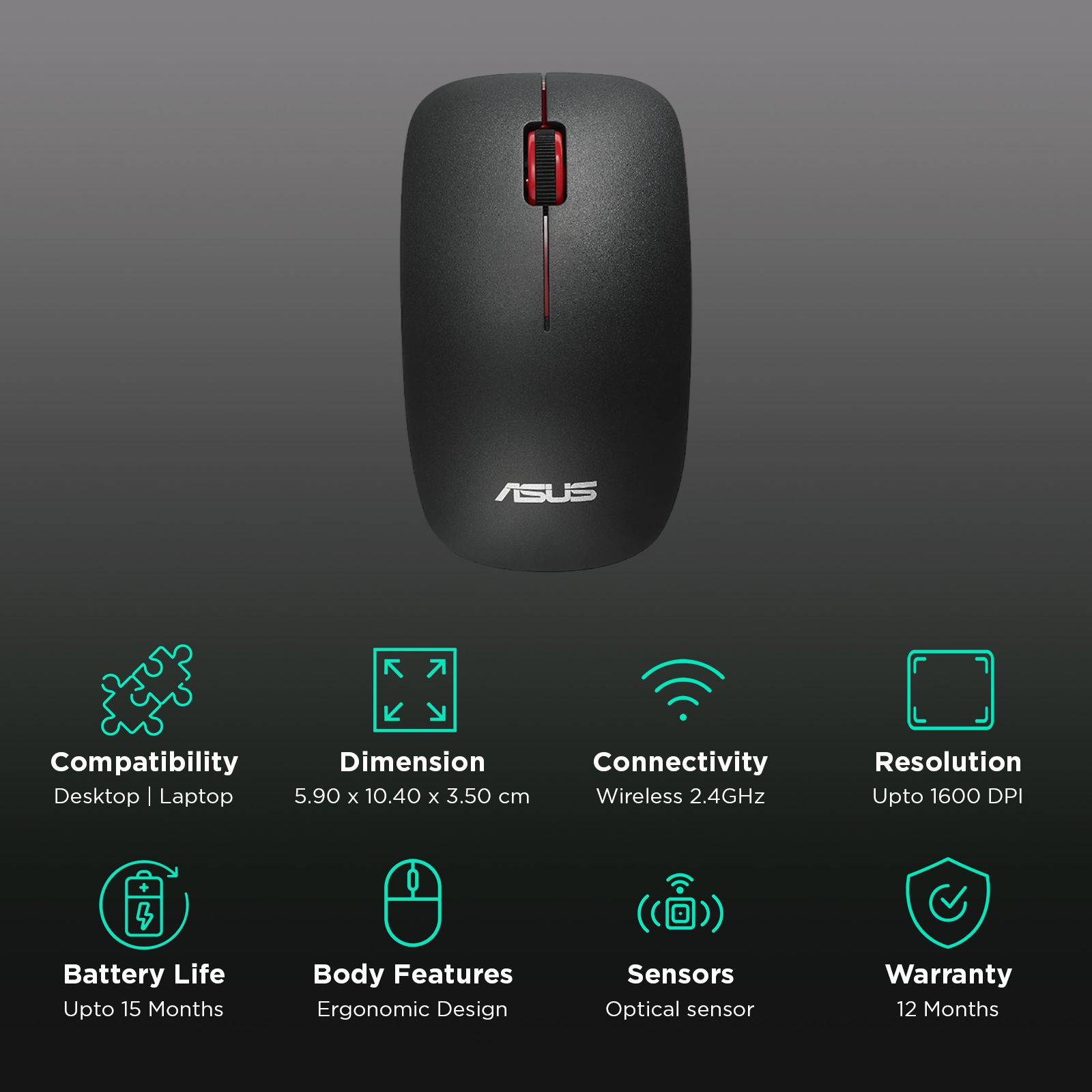 ASUS WT300 Wireless Mouse with 2.4GHz Nano Dongle (1000 to 1600 DPI Adjustable, Optical Sensor, Matte Black) ASUS WT300 Wireless Mouse with 2.4GHz Nano Dongle (1000 to 1600 DPI Adjustable, Optical Sensor, Matte Black)_2