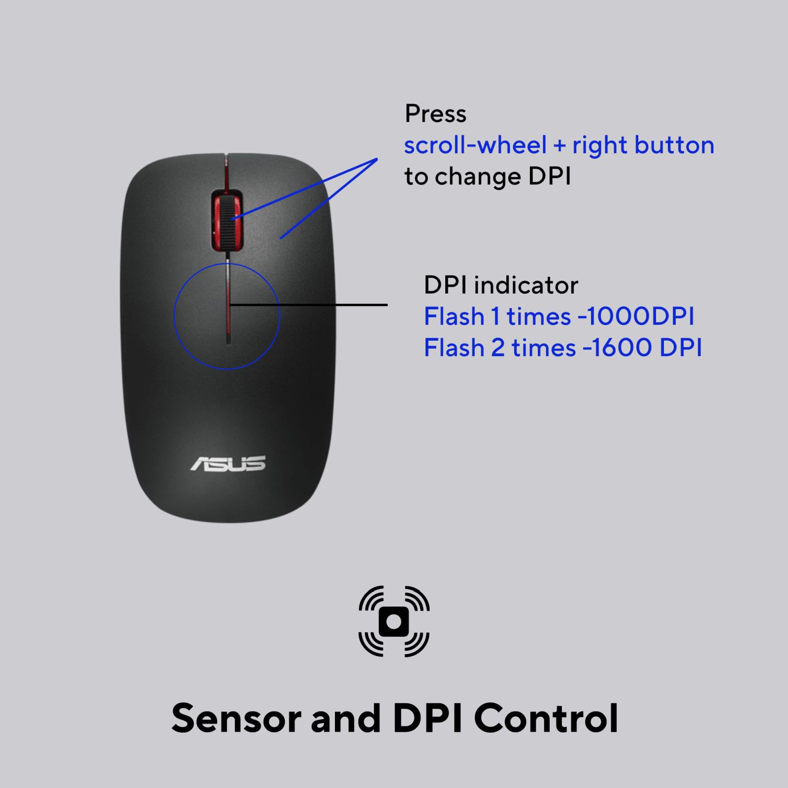 ASUS WT300 Wireless Mouse with 2.4GHz Nano Dongle (1000 to 1600 DPI Adjustable, Optical Sensor, Matte Black) ASUS WT300 Wireless Mouse with 2.4GHz Nano Dongle (1000 to 1600 DPI Adjustable, Optical Sensor, Matte Black)_7