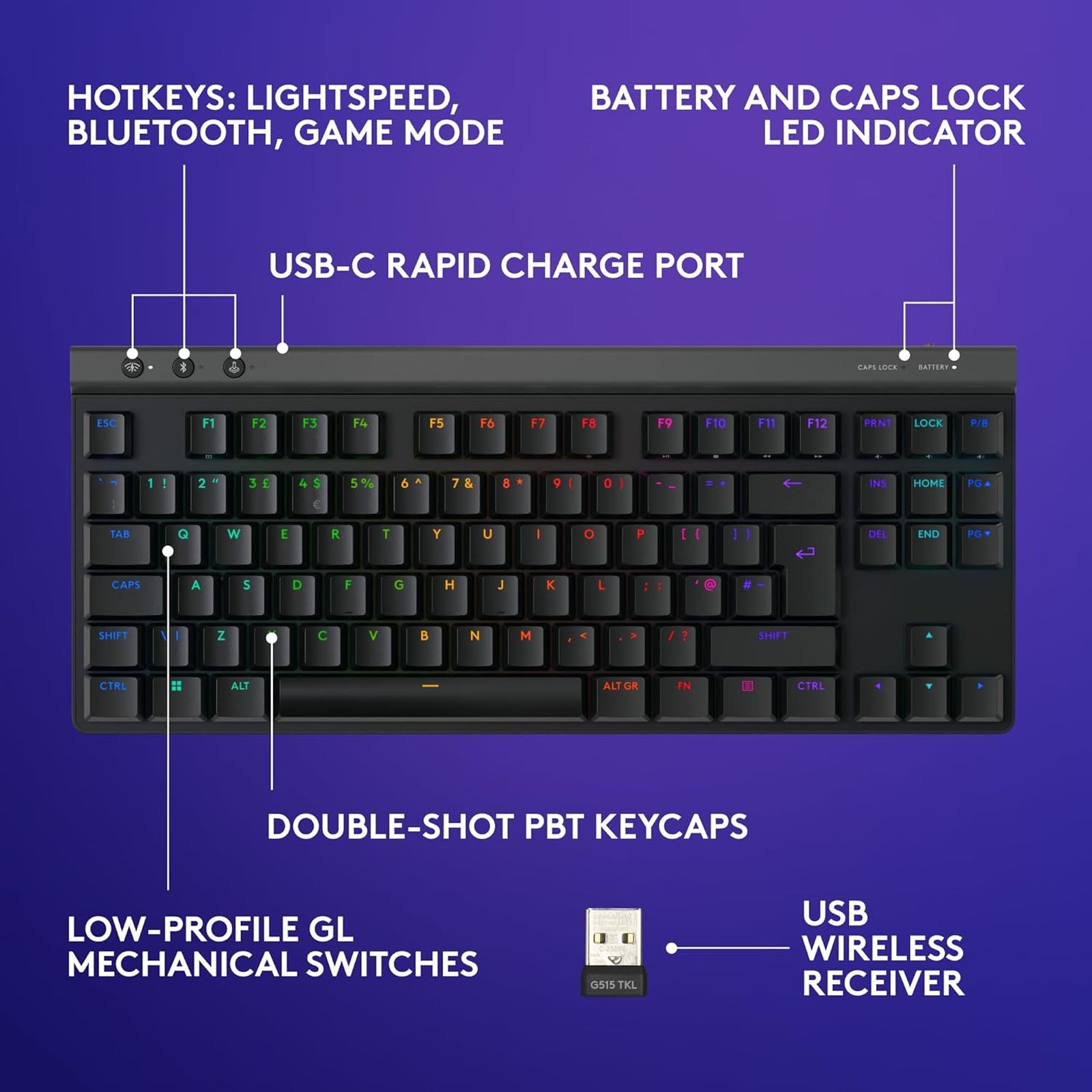 logitech G515 Lightspeed TKL Rechargeable Bluetooth Wireless Gaming Keyboard with Thin Tenkeyless Design (PBT Keycaps, Black) logitech G515 Lightspeed TKL Rechargeable Bluetooth Wireless Gaming Keyboard with Thin Tenkeyless Design (PBT Keycaps, Black)_10