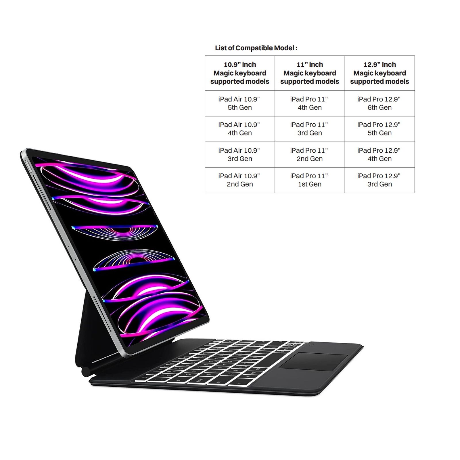 Croma Magic Bluetooth Keyboard Case for iPad Air 10.9 Inch (5th Gen) with 3 Months Battery Life (Backlit Keys, Black)_5