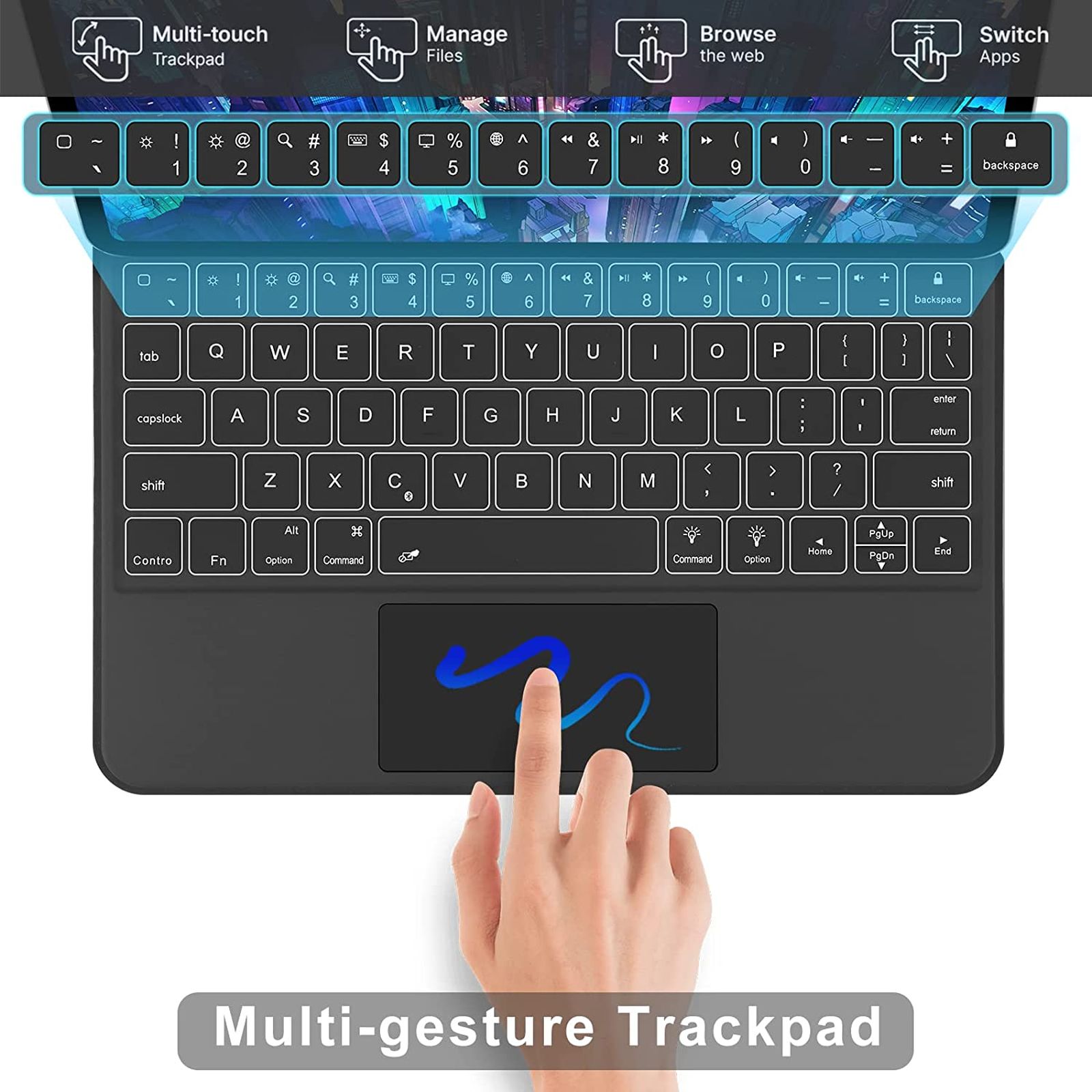 Croma Magic Bluetooth Keyboard Case for iPad Air 10.9 Inch (5th Gen) with 3 Months Battery Life (Backlit Keys, Black)_8