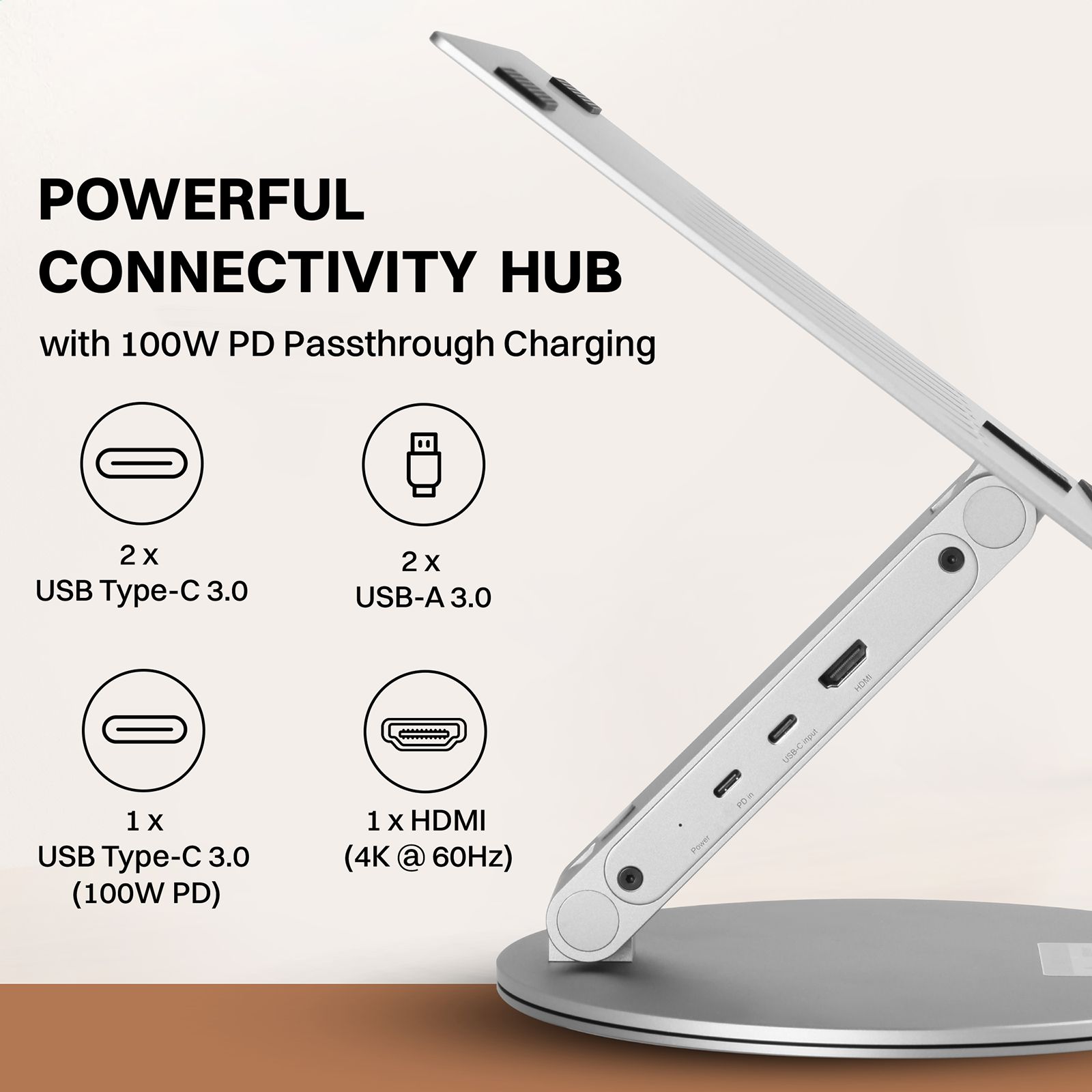 Croma Stand For Laptops Up to 15.6 Inch (Built-in Type-C hub, Silver)_10
