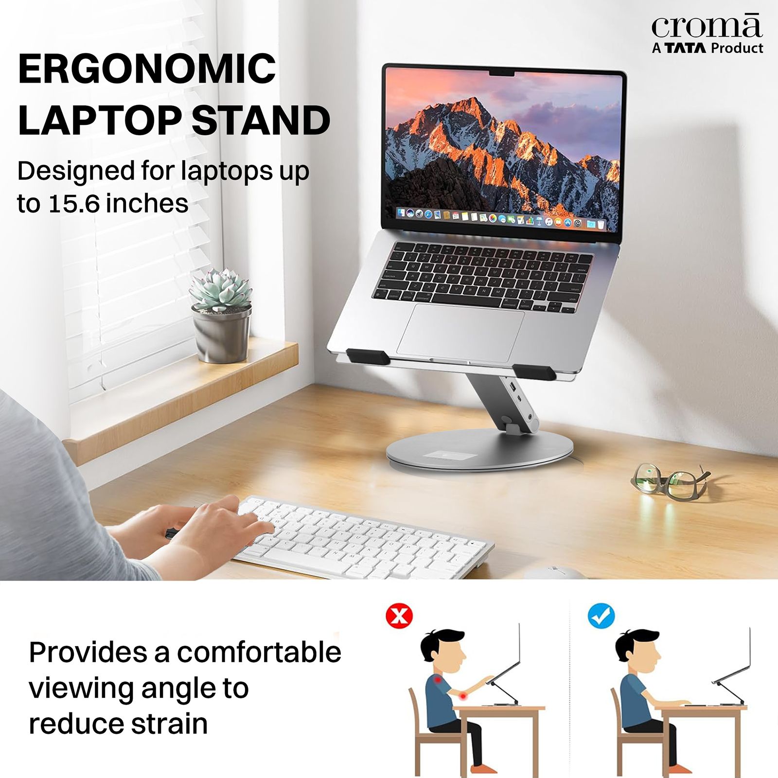 Croma Stand For Laptops Up to 15.6 Inch (Built-in Type-C hub, Silver)_7