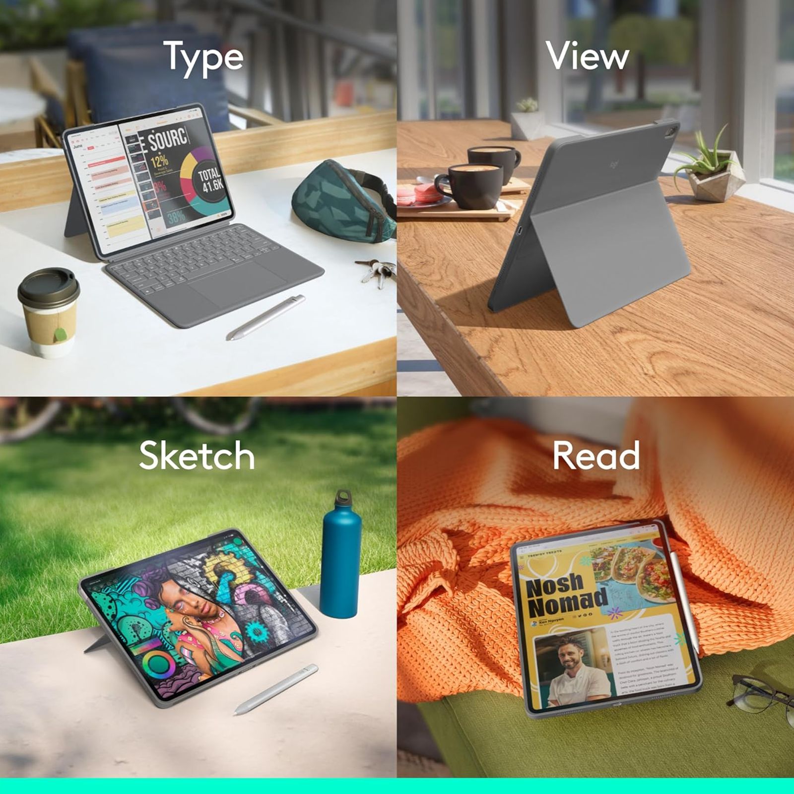 logitech Combo Touch Detachable Keyboard for Apple iPad Air 13 Inch Tablets with Touchpad (Flexible Kickstand, Oxford Grey)_8