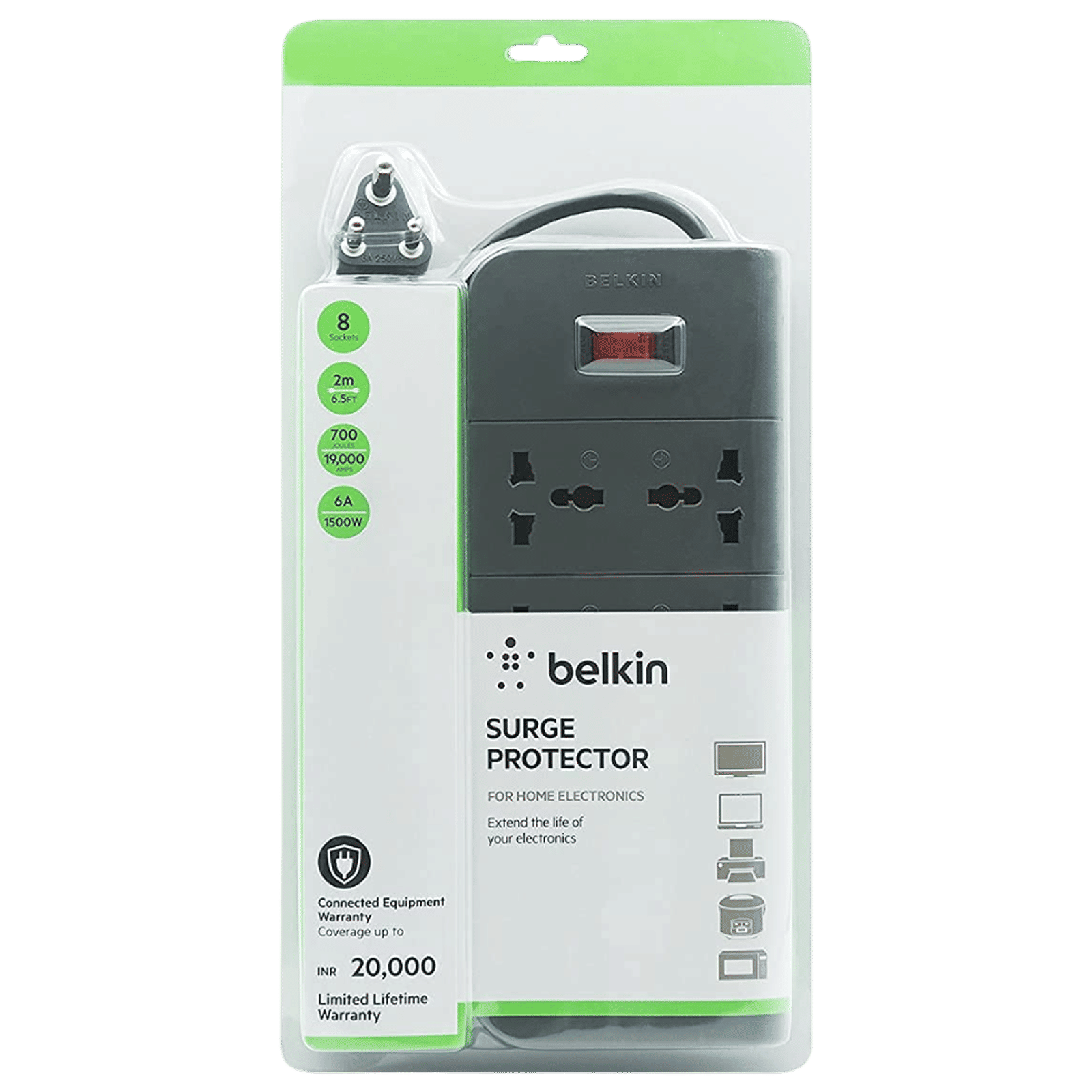 belkin Economy Series 6 Amps 8 Sockets Surge Protector with Individual Switch (2 Meters, Heavy Duty Cable Overload Protection, F9E800zb2M, Grey) belkin Economy Series 6 Amps 8 Sockets Surge Protector with Individual Switch (2 Meters, Heavy Duty Cable Overload Protection, F9E800zb2M, Grey)_3