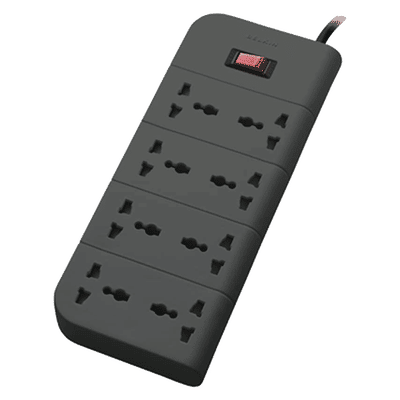 belkin Economy Series 6 Amps 8 Sockets Surge Protector with Individual Switch (2 Meters, Heavy Duty Cable Overload Protection, F9E800zb2M, Grey)