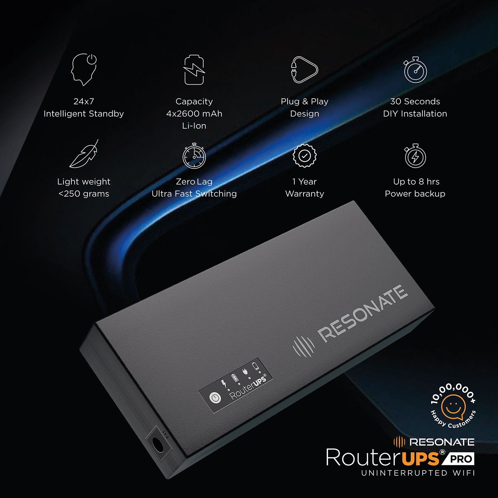 RESONATE RouterUPS Pro UPS for WiFi Router (Up to 6 Hours Power Backup, CRU12V3A, Black) RESONATE RouterUPS Pro UPS for WiFi Router (Up to 6 Hours Power Backup, CRU12V3A, Black)_3