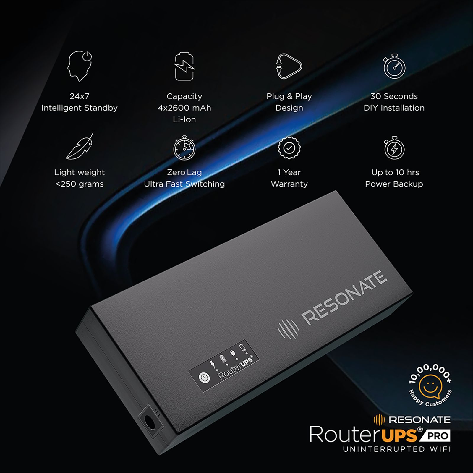 RESONATE RouterUPS Pro UPS for WiFi Router (Up to 10 Hours Power Backup, CRU12V3A, Black)_3