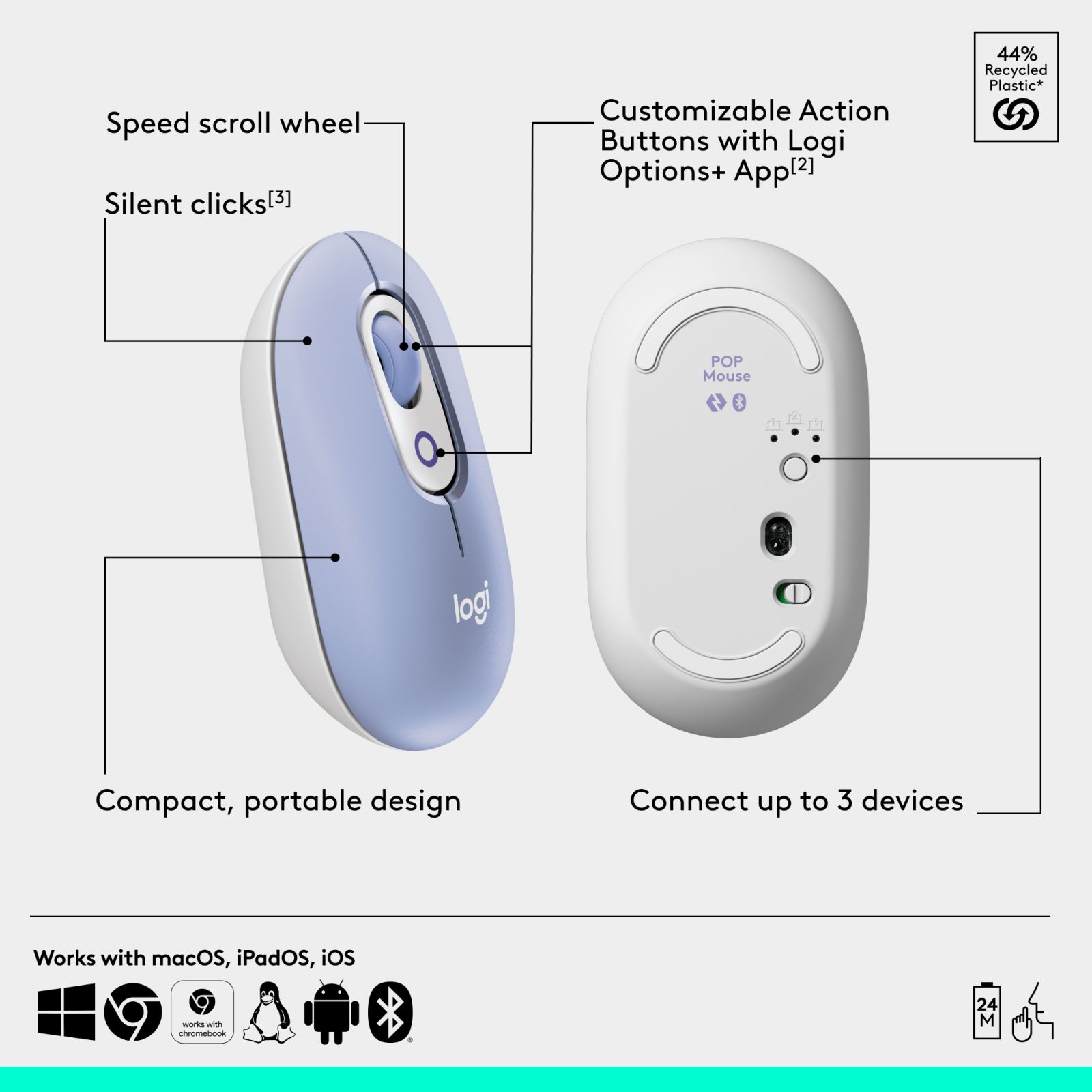 logitech POP Bluetooth Wireless Optical Performance Mouse with Emoji Software (4000 DPI Adjustable, 3 Easy Switch Channels, Lilac) logitech POP Bluetooth Wireless Optical Performance Mouse with Emoji Software (4000 DPI Adjustable, 3 Easy Switch Channels, Lilac)_10