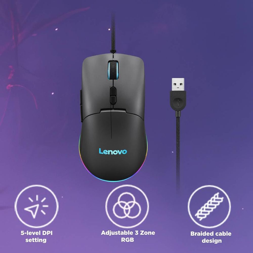 Lenovo M210 Wired RGB Gaming Mouse with 3 Zone RGB Lighting (8000 DPI Adjustable, 4 Levels DPI Switch, Black) Lenovo M210 Wired RGB Gaming Mouse with 3 Zone RGB Lighting (8000 DPI Adjustable, 4 Levels DPI Switch, Black)_9