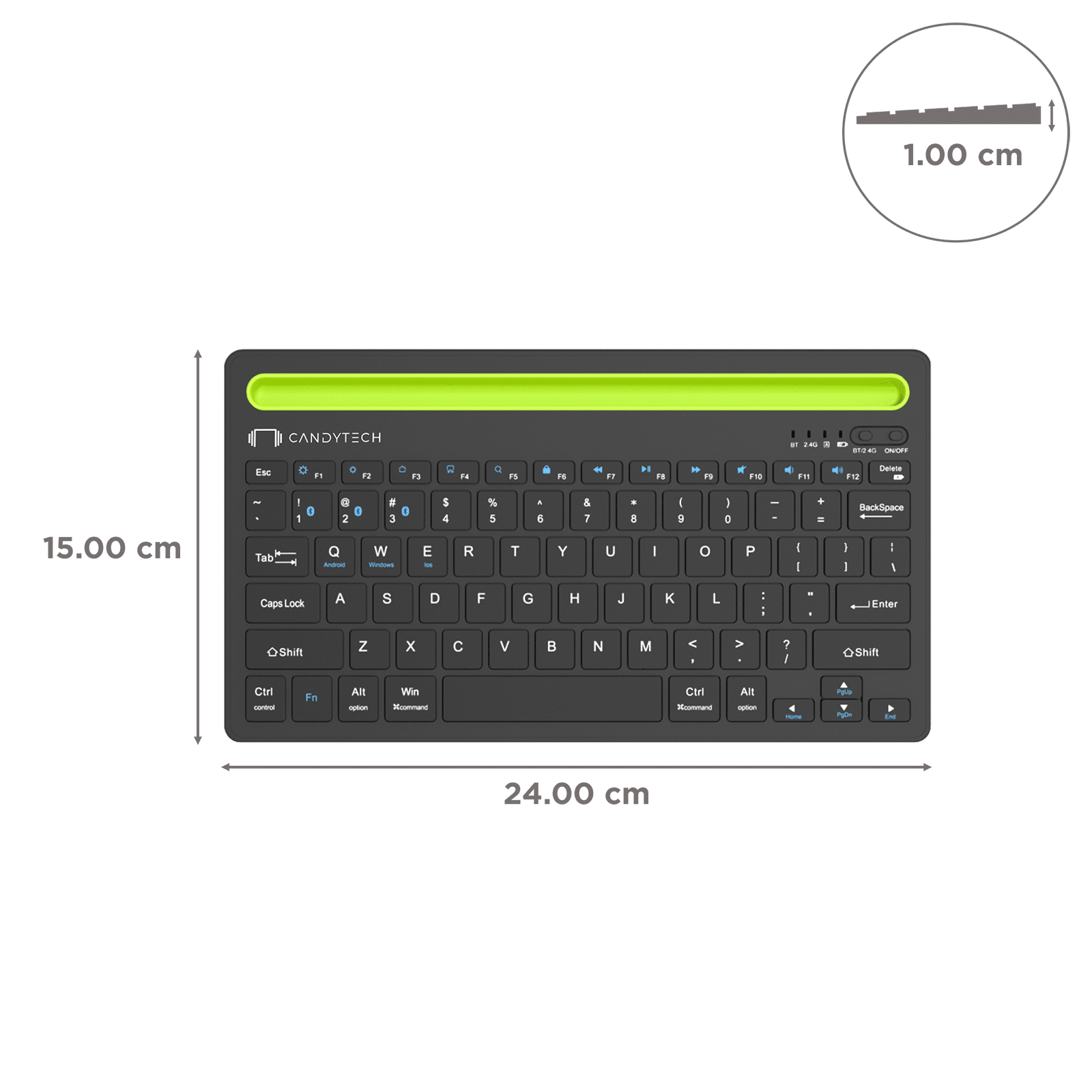 Candytech Hydra Pad Bluetooth Keyboard for Tablets with Type C Charging (Compact Size, Black) Candytech Hydra Pad Bluetooth Keyboard for Tablets with Type C Charging (Compact Size, Black)_3