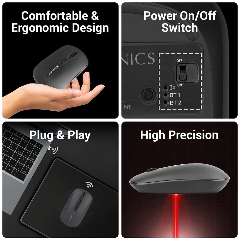 ZEBRONICS Zeb-Pulse Wireless Optical Mouse (1200 DPI, Dual Connectivity, Black) ZEBRONICS Zeb-Pulse Wireless Optical Mouse (1200 DPI, Dual Connectivity, Black)_5