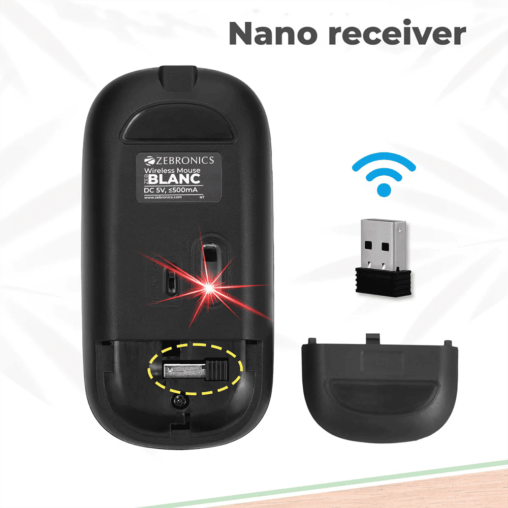 ZEBRONICS Zeb-Blanc Rechargeable Wireless Optical Mouse with Type C Adapter (1600 DPI, Silent Operation, Black) ZEBRONICS Zeb-Blanc Rechargeable Wireless Optical Mouse with Type C Adapter (1600 DPI, Silent Operation, Black)_12