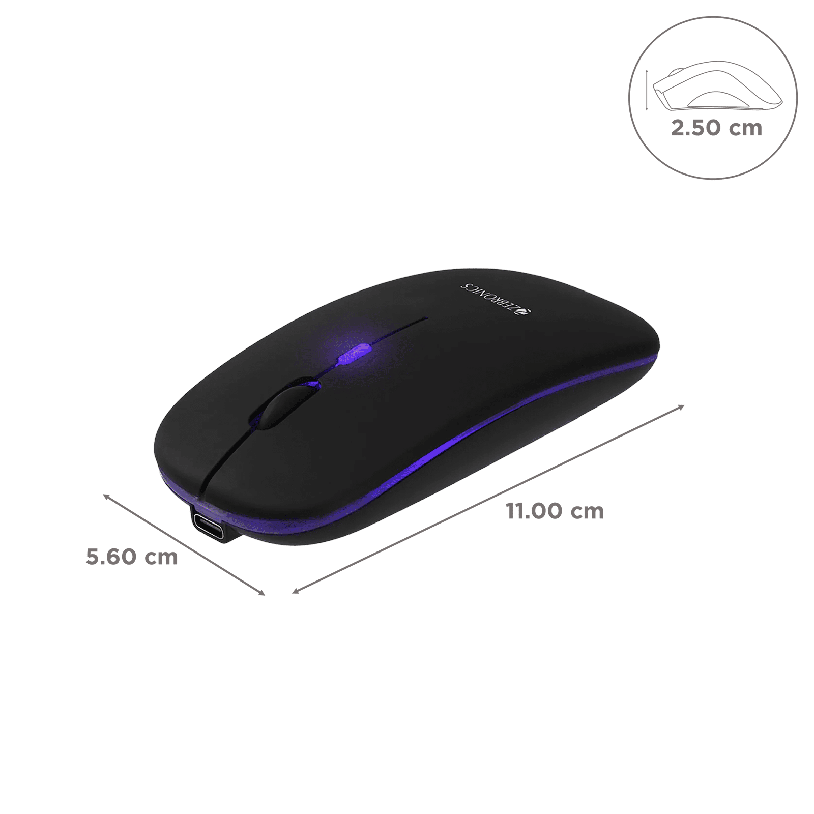 ZEBRONICS Zeb-Blanc Rechargeable Wireless Optical Mouse with Type C Adapter (1600 DPI, Silent Operation, Black) ZEBRONICS Zeb-Blanc Rechargeable Wireless Optical Mouse with Type C Adapter (1600 DPI, Silent Operation, Black)_2