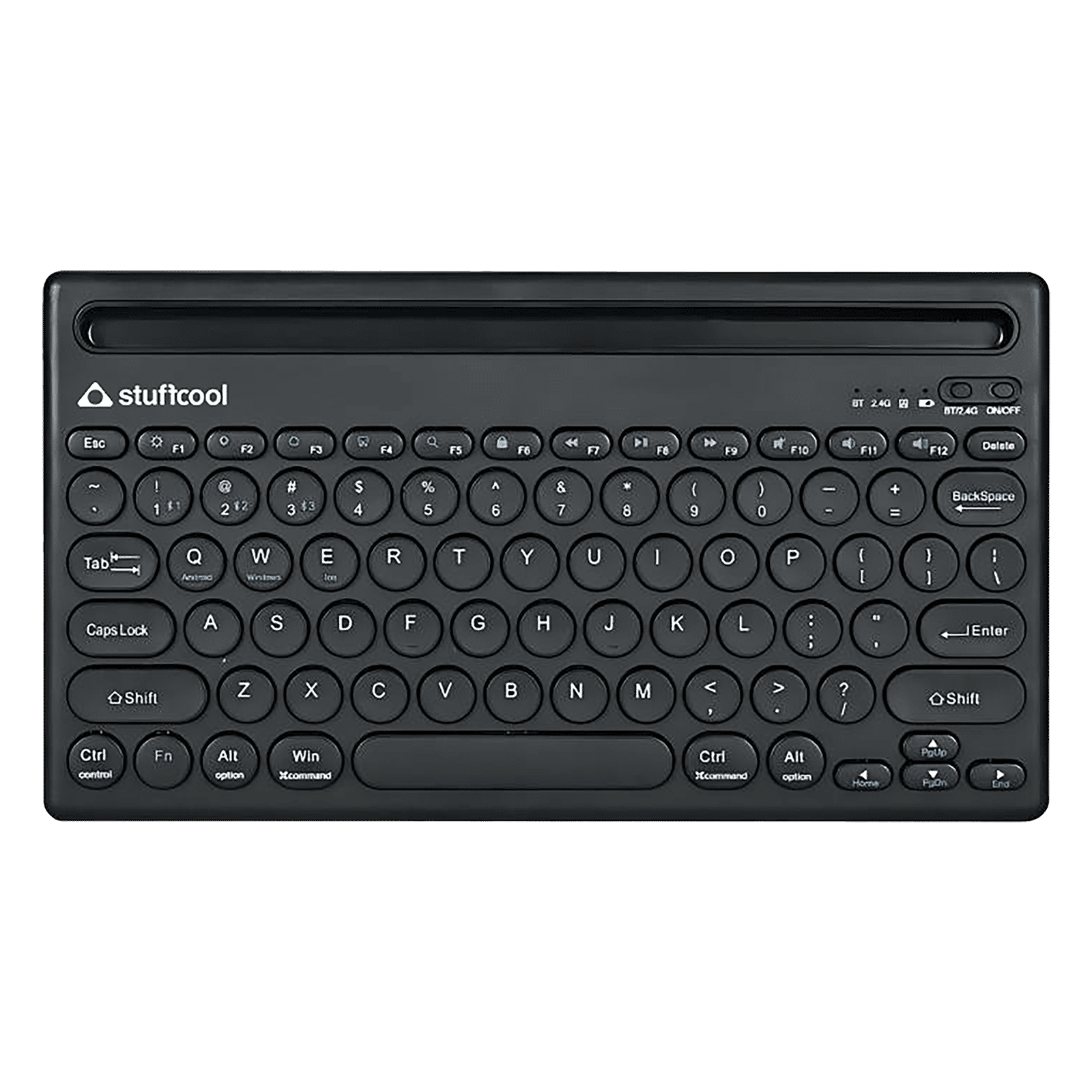 stuffcool BK-720 Rechargeable Bluetooth Wireless Keyboard with LED Indicator (Multi Device Connection, Black)_1