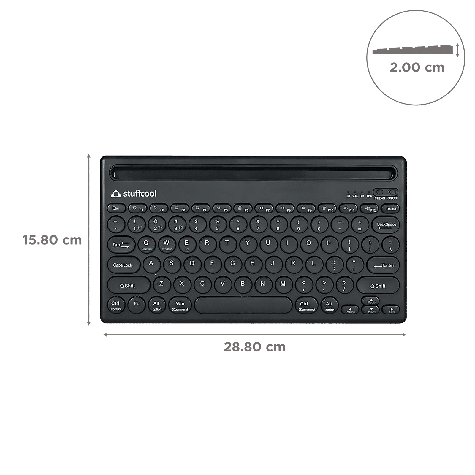 stuffcool BK-720 Rechargeable Bluetooth Wireless Keyboard with LED Indicator (Multi Device Connection, Black)_3