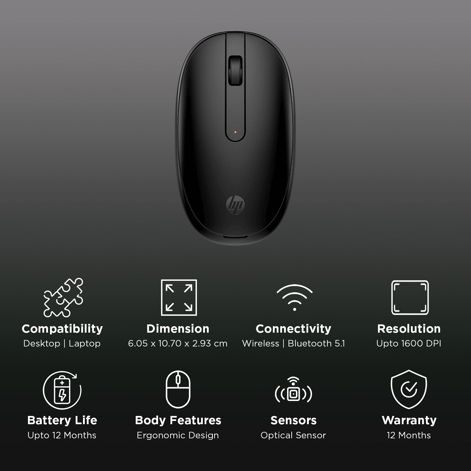 HP 240 Bluetooth 5.1 Wireless Optical Performance Mouse (1600 DPI Adjustable, Ambidextrous Design, Black) HP 240 Bluetooth 5.1 Wireless Optical Performance Mouse (1600 DPI Adjustable, Ambidextrous Design, Black)_2