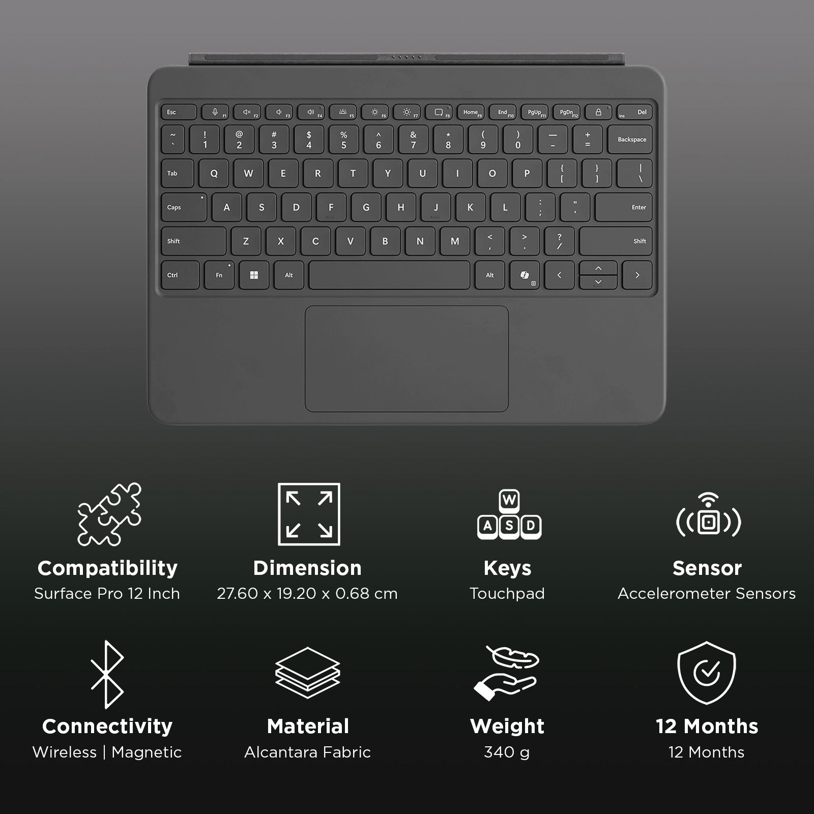Microsoft Detachable Magnetic Keyboard for Surface Pro 12 Inch with Touchpad (Compact, Slate)_2