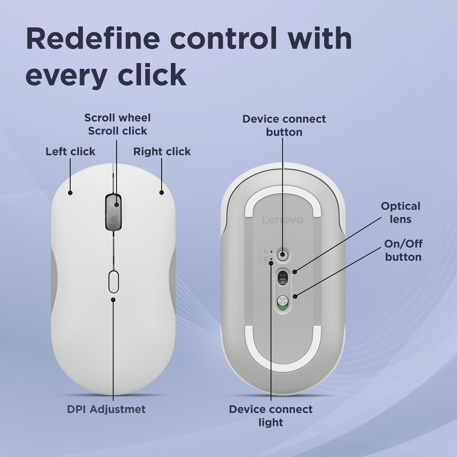 Lenovo 350 Silent Bluetooth 5.3 Wireless Optical Performance Mouse with Customizable Buttons (2400 DPI Adjustable, Full-size Ambidextrous Ergonomic, Cloud Grey) Lenovo 350 Silent Bluetooth 5.3 Wireless Optical Performance Mouse with Customizable Buttons (2400 DPI Adjustable, Full-size Ambidextrous Ergonomic, Cloud Grey)_12