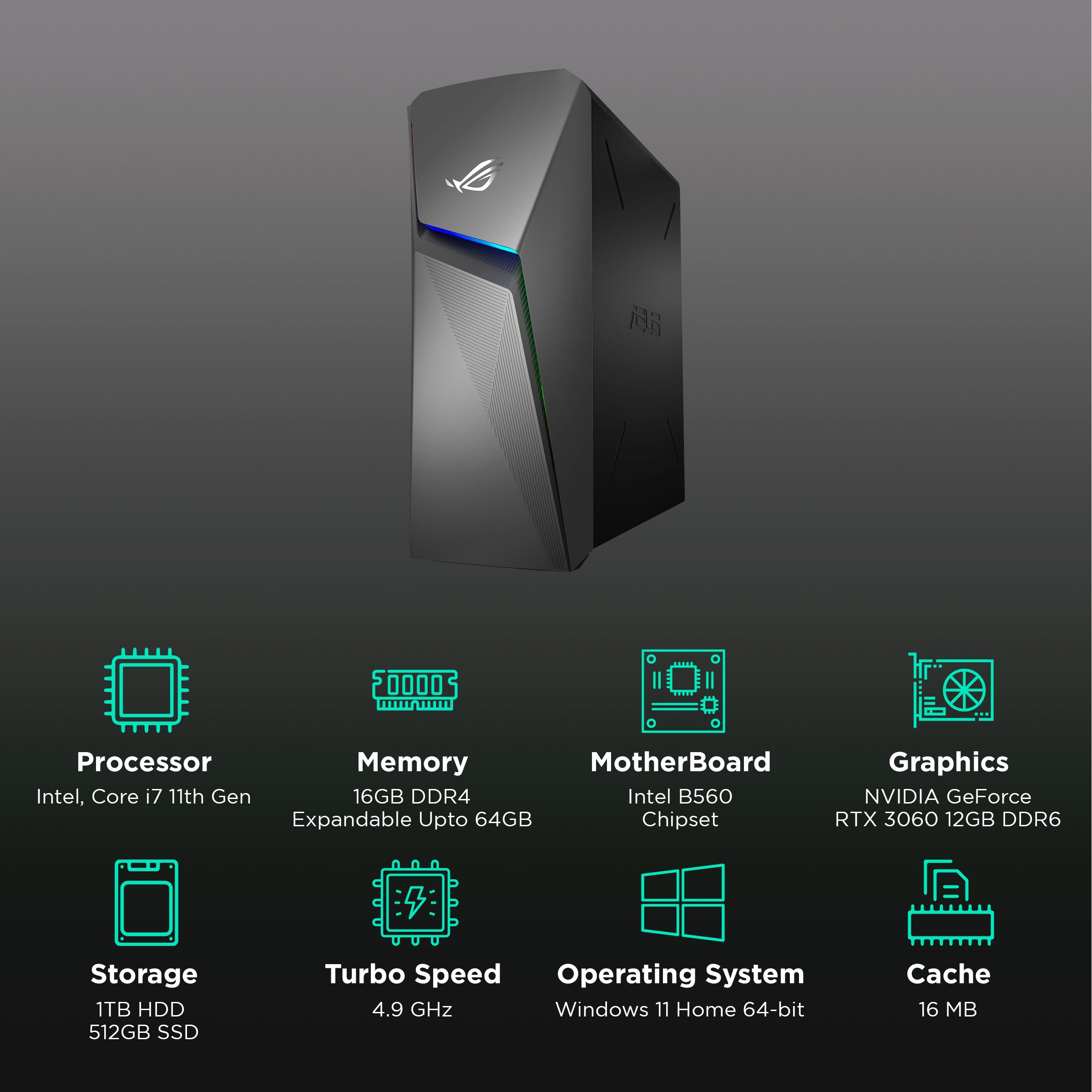 ASUS ROG Strix Core i7 Tower PC (16GB, 1TB HDD, 512GB SSD, NVIDIA GeForce RTX3060, Windows 11 Home, Gray) ASUS ROG Strix Core i7 Tower PC (16GB, 1TB HDD, 512GB SSD, NVIDIA GeForce RTX3060, Windows 11 Home, Gray)_3
