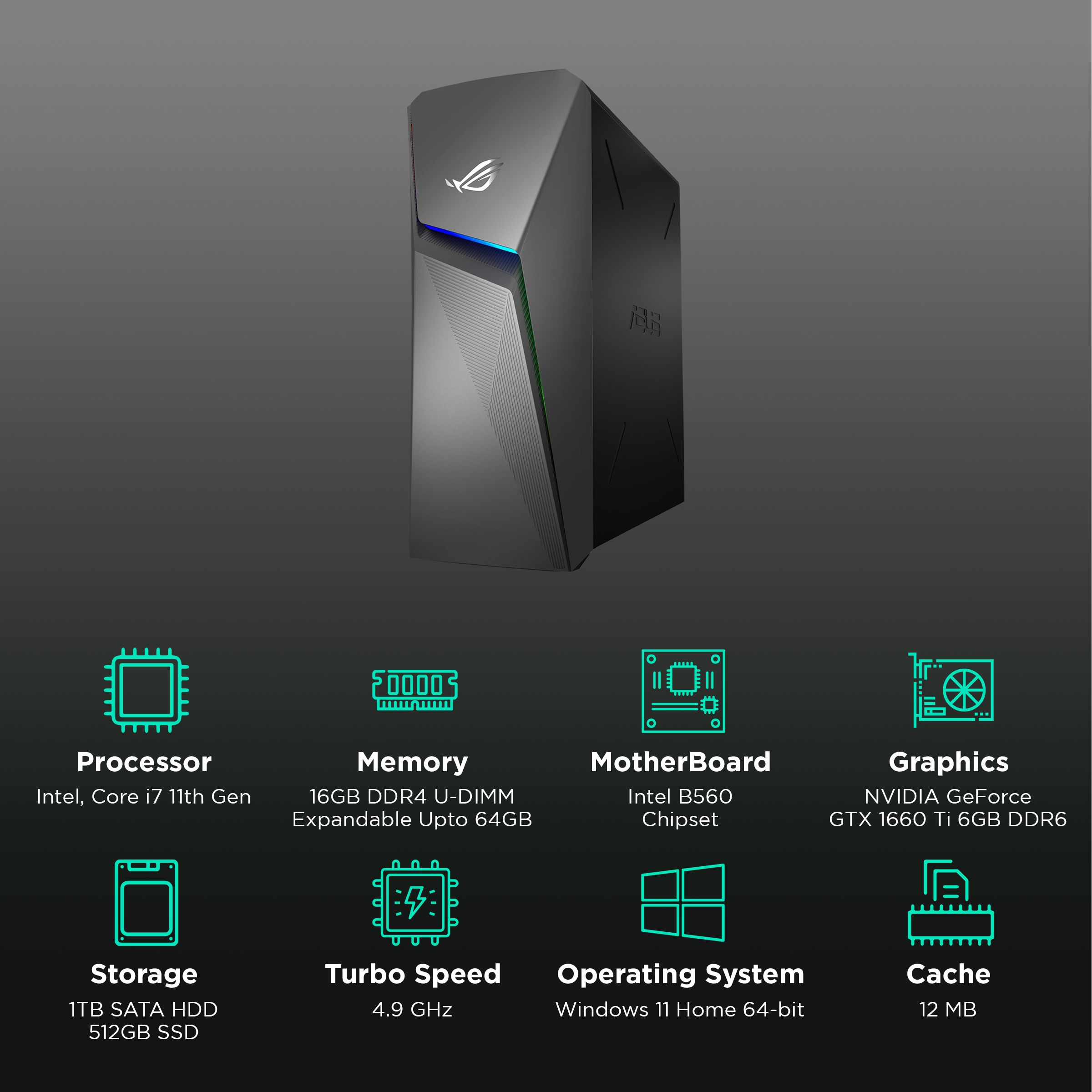ASUS ROG Strix Core i7 Tower PC (16GB, 1TB HDD, 512GB SSD, NVIDIA GeForce GTX1660TI, Windows 11 Home, Gray) ASUS ROG Strix Core i7 Tower PC (16GB, 1TB HDD, 512GB SSD, NVIDIA GeForce GTX1660TI, Windows 11 Home, Gray)_3