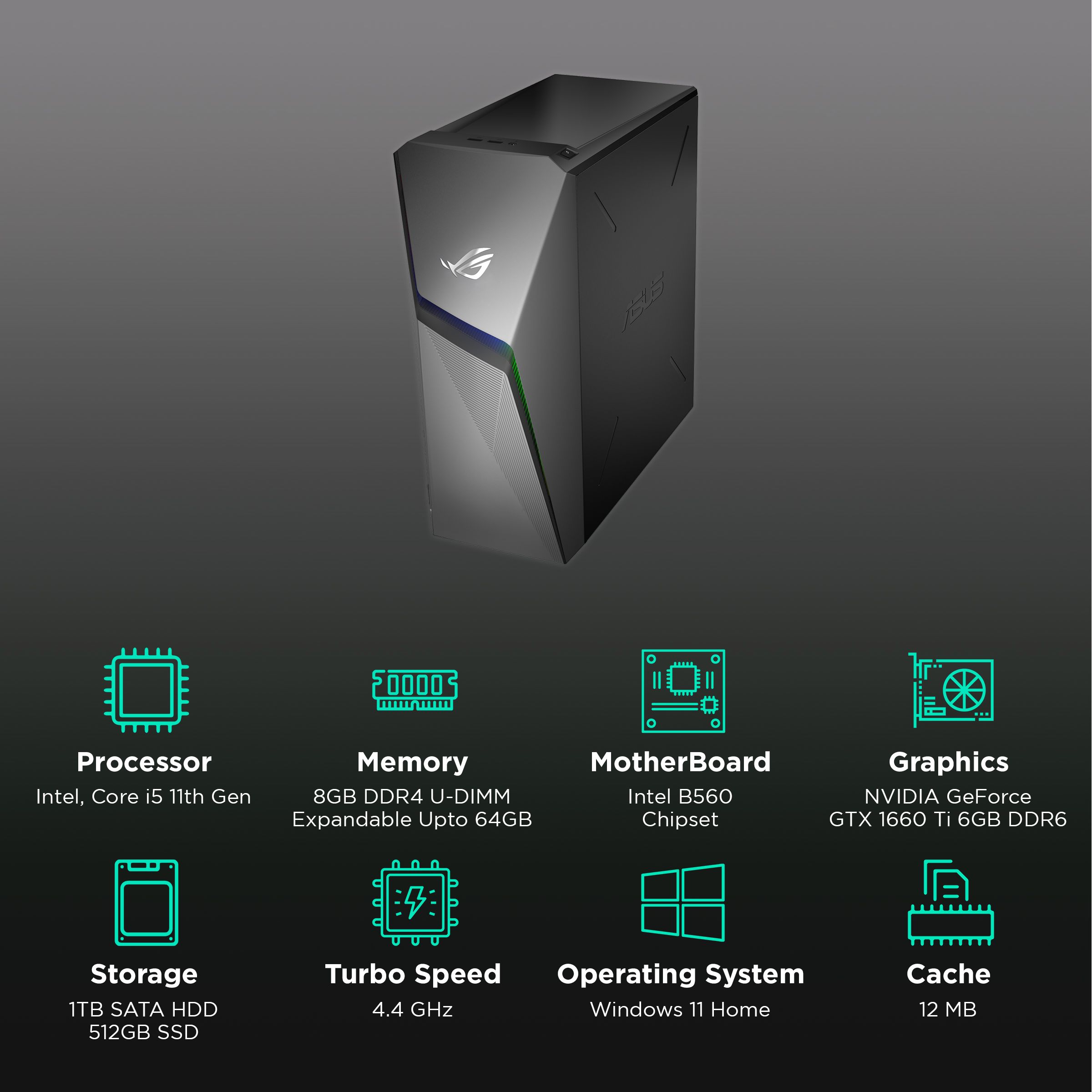 ASUS ROG Strix Core i5 Tower PC (8GB, 1TB HDD, 512GB SSD, NVIDIA GeForce GTX1660TI, Windows 11 Home, Gray) ASUS ROG Strix Core i5 Tower PC (8GB, 1TB HDD, 512GB SSD, NVIDIA GeForce GTX1660TI, Windows 11 Home, Gray)_3
