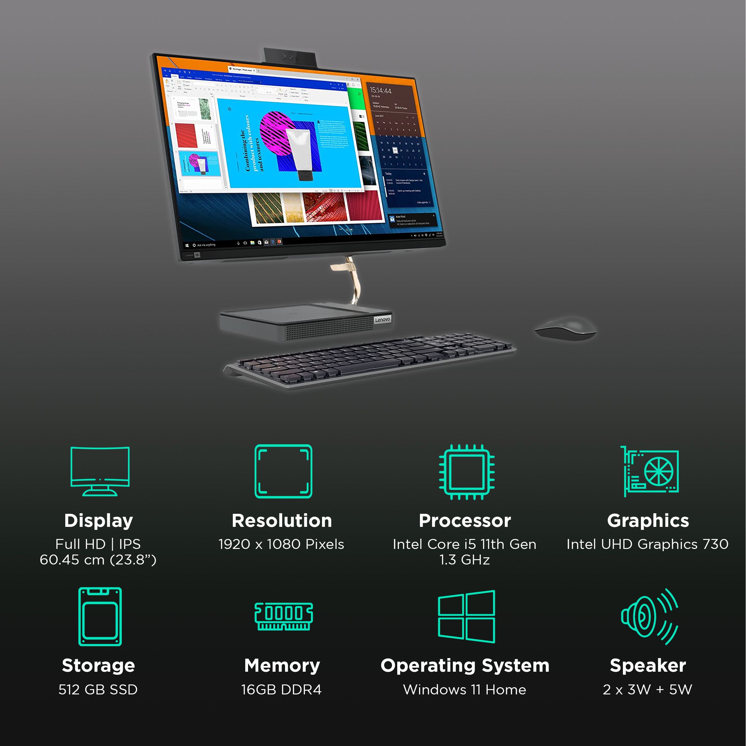 Lenovo IdeaCentre AIO 5i 23.8 Inch Full HD IPS Display Intel Core i5 11th Gen Windows 11 Home Desktop (16GB, 512GB SSD, Intel UHD 730)_3