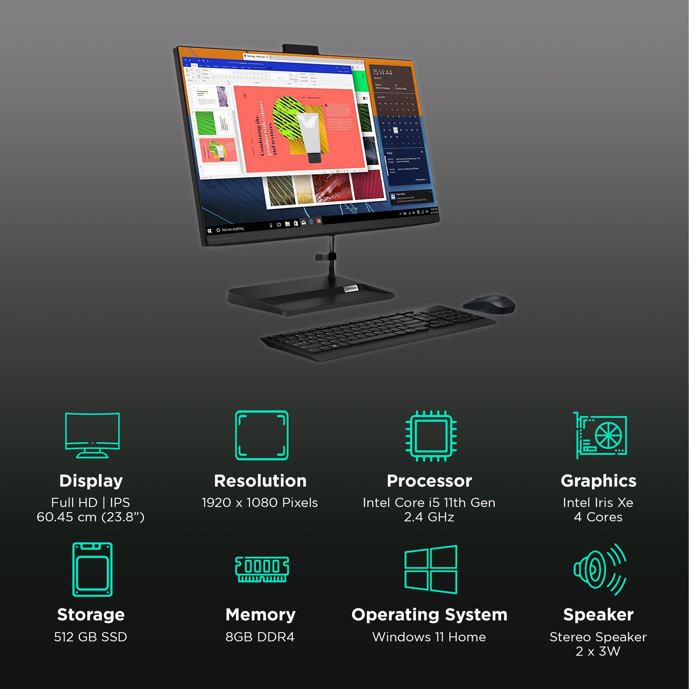 Lenovo IdeaCentre AIO 3 23.8 Inch Full HD IPS Display Intel Core i5 11th Gen Windows 11 Home Desktop (8GB, 512GB SSD, Intel Iris Xe)_3