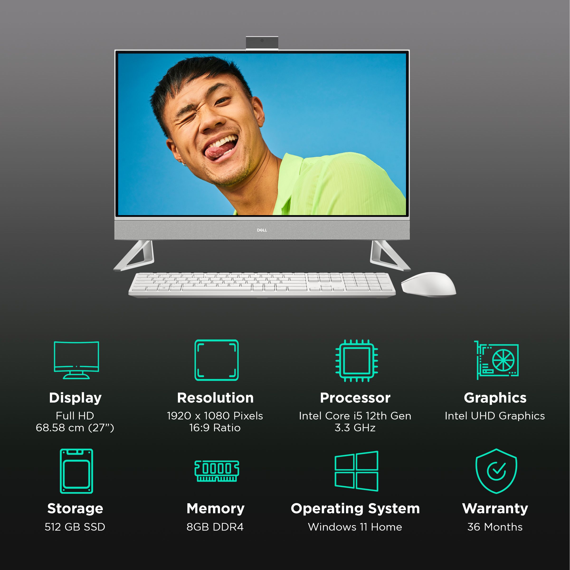 DELL Inspiron 7710 27 Inch Full HD Display Intel Core i5 12th Gen Windows 11 Home Desktop (8GB, 512GB SSD, Intel UHD)_3