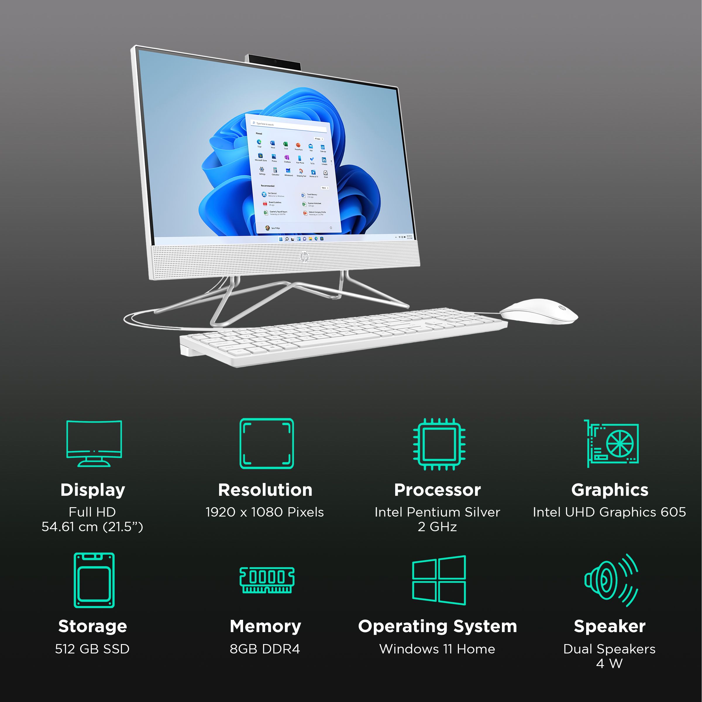 HP 22-dd2686in 21.5 Inch Full HD Display Intel Pentium Silver Windows 11 Home Desktop (8GB, 512GB SSD, Intel UHD 605)_3
