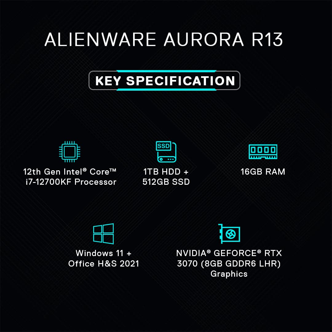 DELL Alienware Aurora R13 Core i7 12th Gen Gaming Tower (16GB, 1TB HDD, 512GB SSD, NVIDIA GeForce RTX 3070, Windows 11 Home, Lunar Light)_6